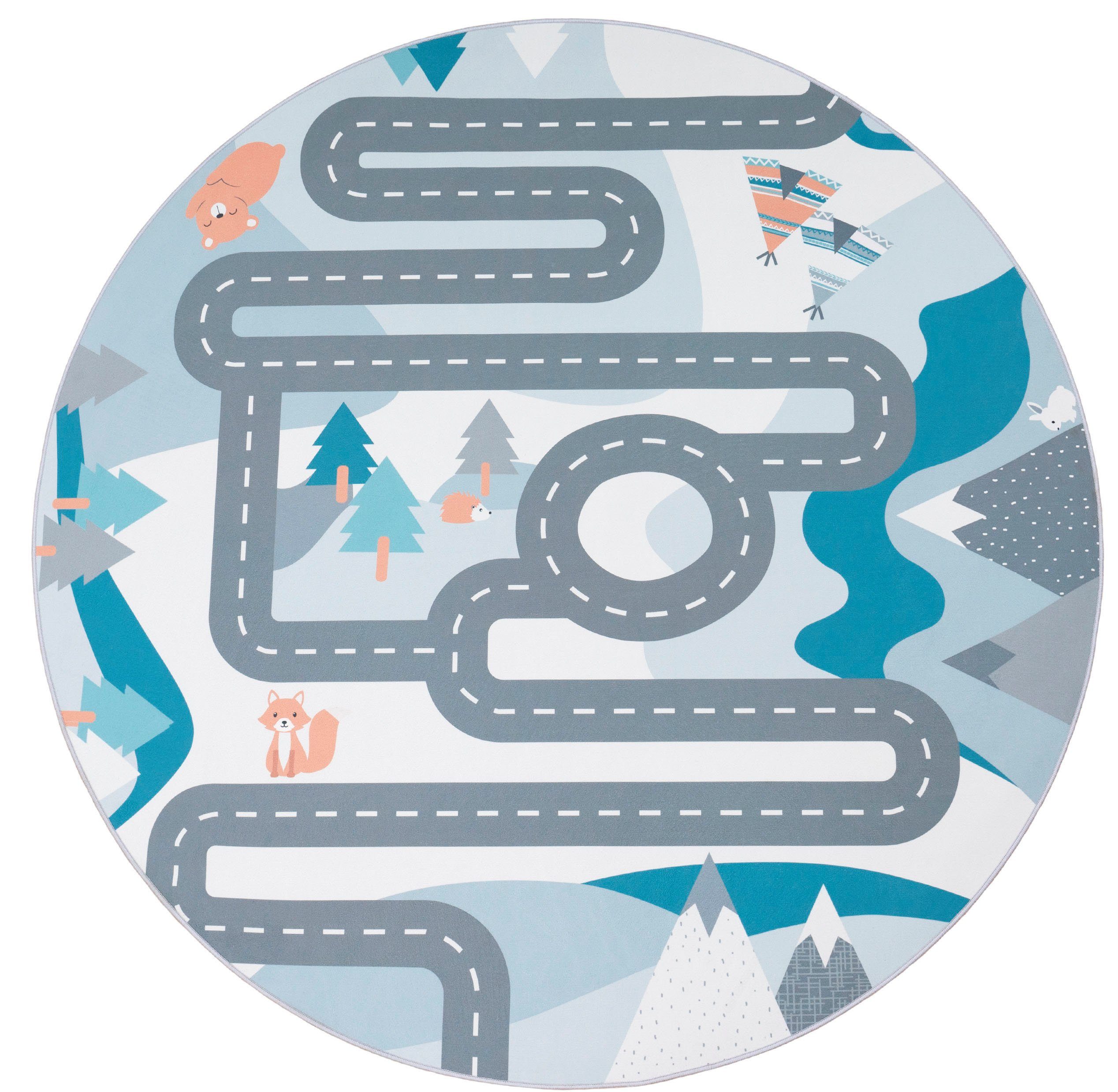 Paco Home Kinderteppich Bino 574, rund, Höhe: 4 mm, Kurzflor, Straßen-Spiel günstig online kaufen