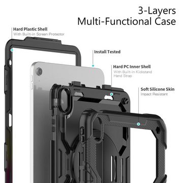 Wigento Tablet-Hülle Für Apple iPad 10.9 2022 10 Gen. 360 Grad aufstellbare Outdoor Hybrid Schwarz Tablet Tasche Etuis + Halteschlaufe