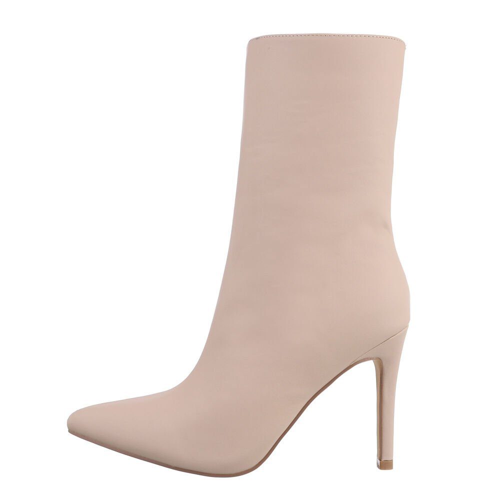 in Stiefelette Elegant Pfennig-/Stilettoabsatz Beige Damen Abendschuhe High-Heel Ital-Design Stiefeletten