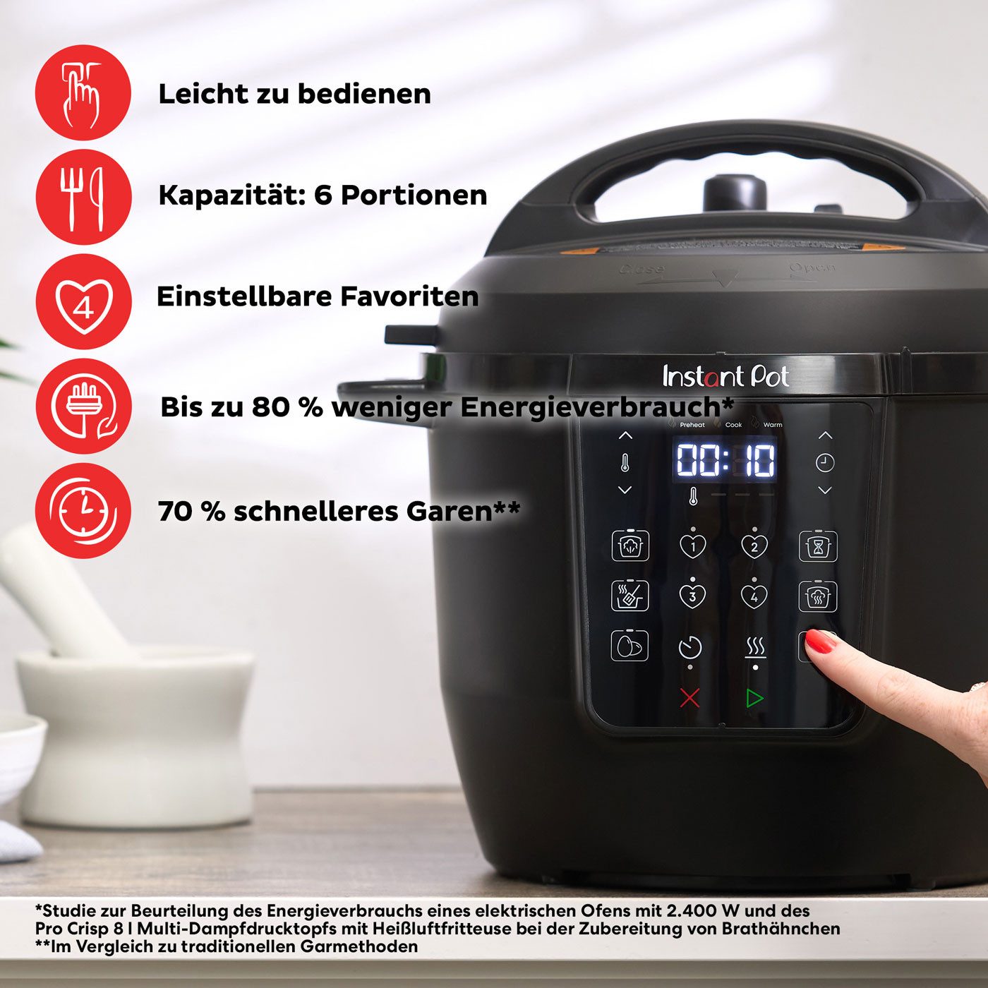 Instant Pot Multikocher Rio 7-in-1 Slow Cooker 5,7L Schongarer bis zu 6 Portionen mit Timer, 1000 W, 5.7 l Schüssel, Geführter Kochindikator, 4 Lieblingsrezepte speichern
