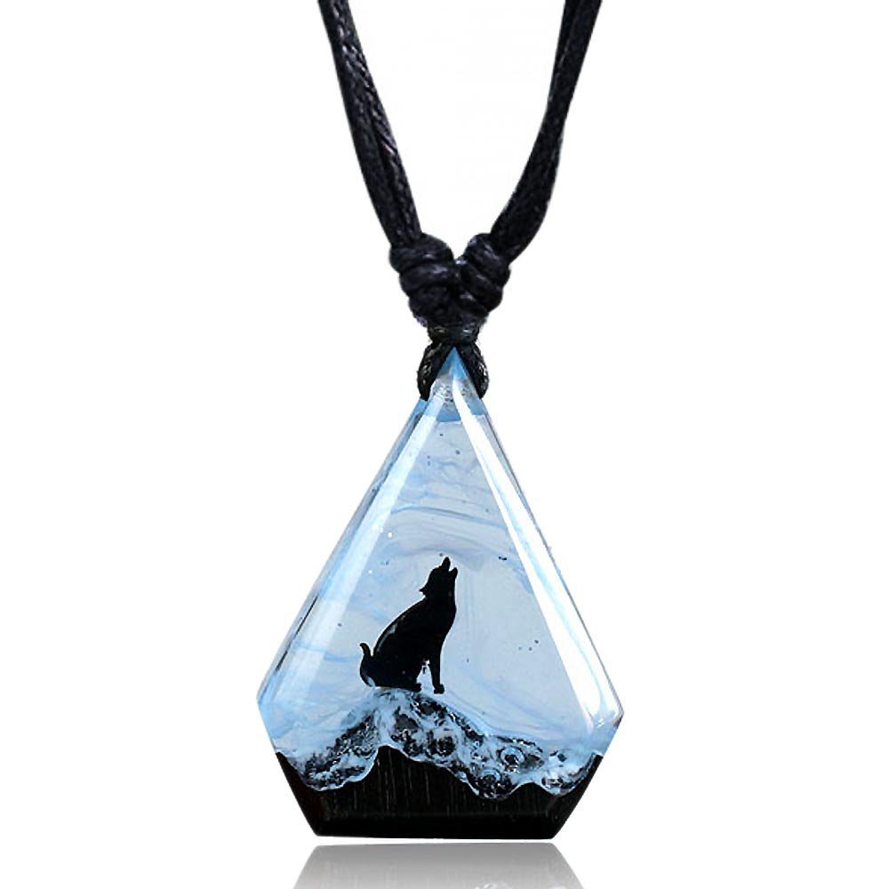 viva-adorno Kette mit Anhänger Wolf Halskette Epoxy Holz Anhänger Surferket günstig online kaufen
