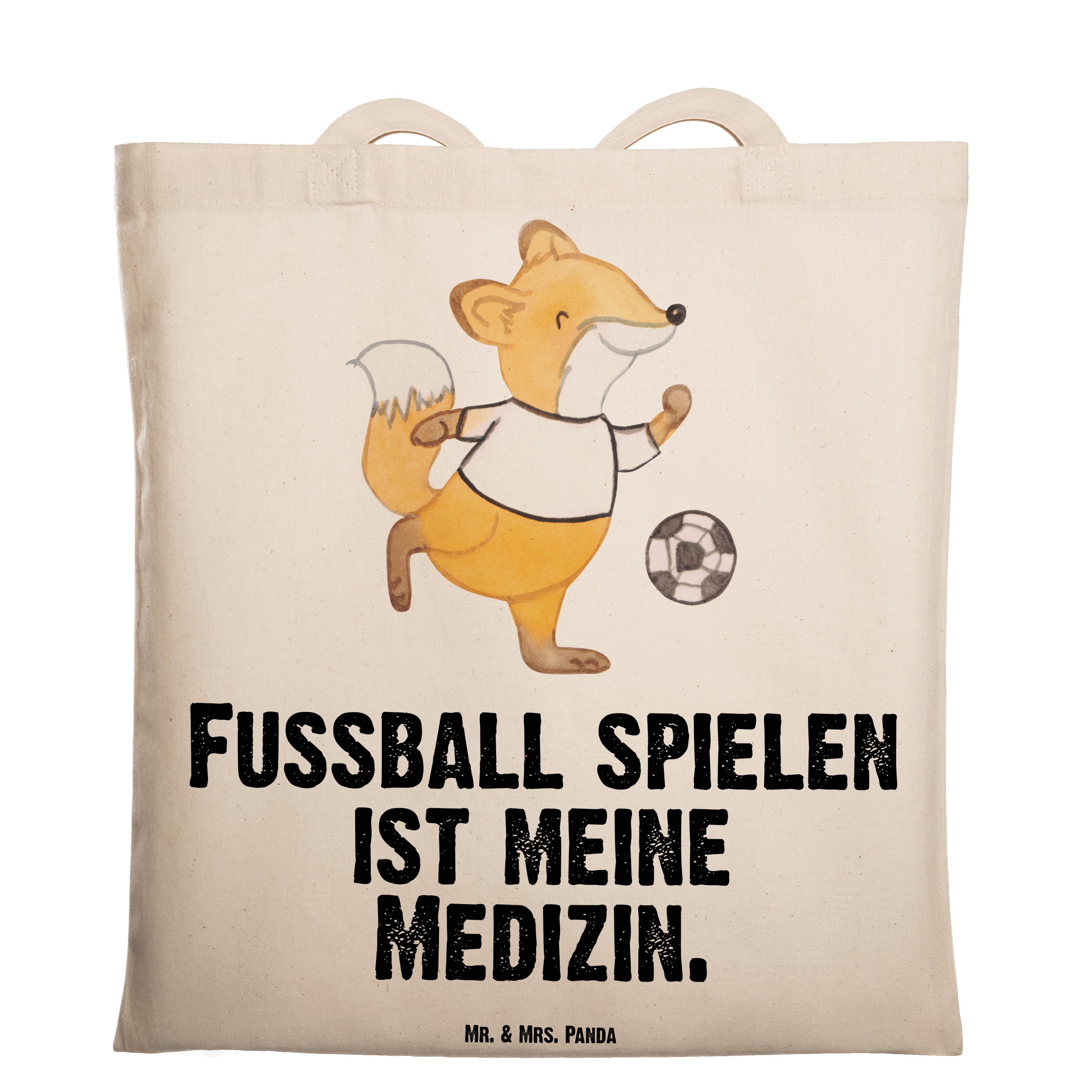 Mr. & Mrs. Panda Tragetasche Fuchs Fußball spielen Medizin - Transparent - Geschenk, Beutel, Juteb (1-tlg)