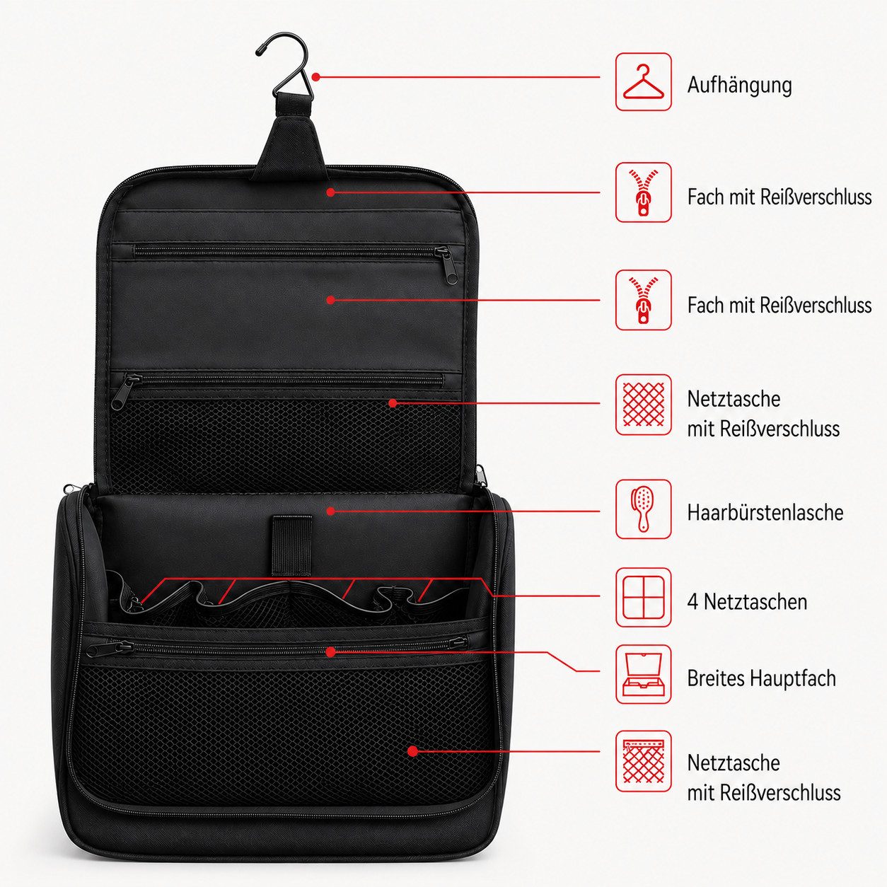 BEAZZ Kulturbeutel Kulturtasche Herren groß - Kulturbeutel zum Aufhängen - Waschtasche – Bild 4 von 5