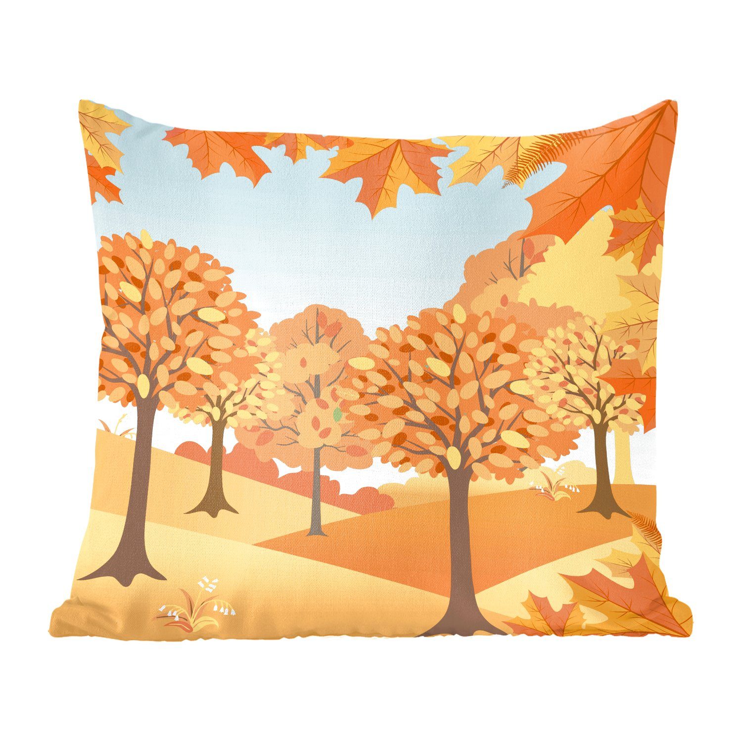 MuchoWow Zierkissen Herbstbäumen, mit für Sofakissen Dekokissen Wohzimmer, Illustration Füllung von Schlafzimmer, Deko, Eine