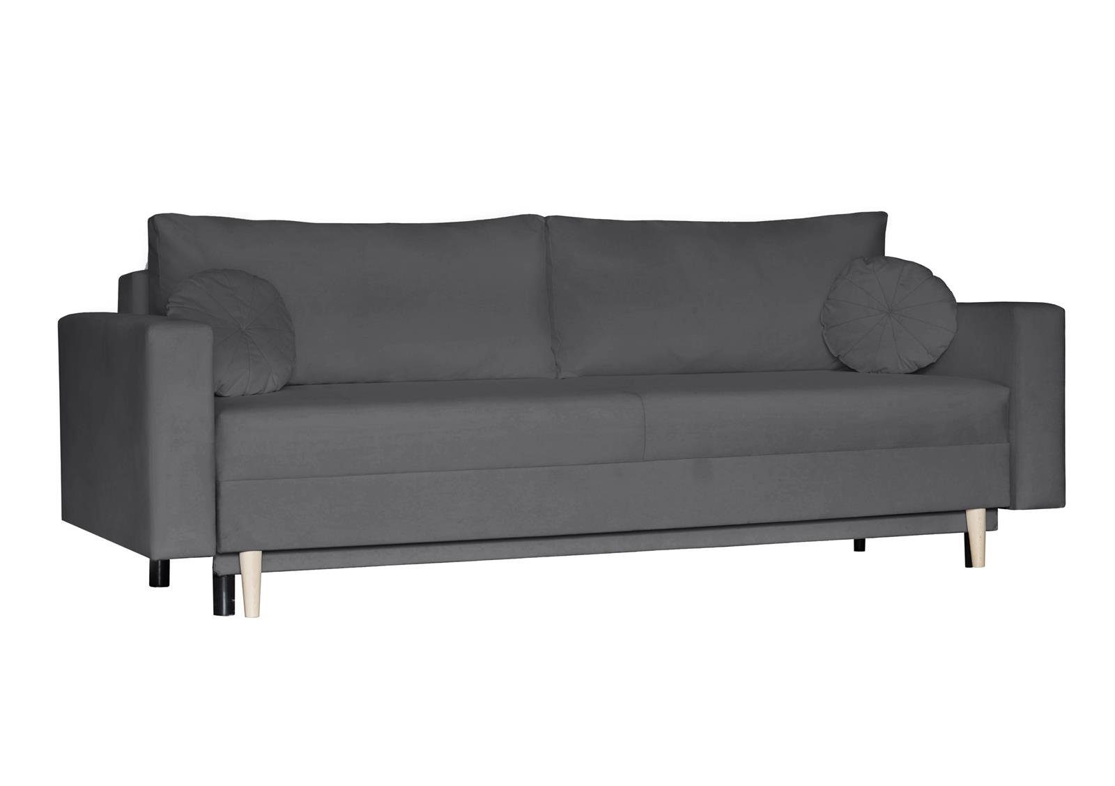 ALVARO, Cream Sofa Bettfunktion, / cm Cappucino Bettkasten, Wellenfedern 15) mit Hellgrau Flasches / Sofa, / / (trinity mit Grün Dreisitzer / Dunkelblau mit Dunkelgrau Beautysofa 15 Dunkelgrau Holzbeine,