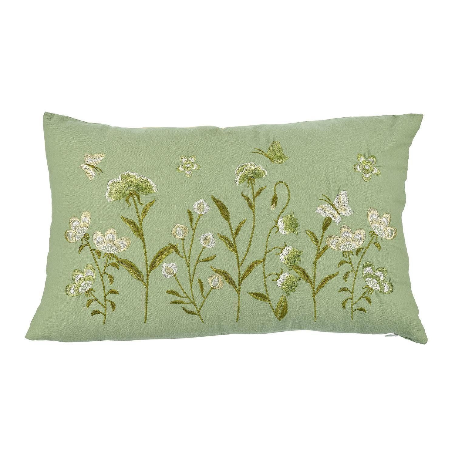 Gasper Dekokissen FLORI, 50 x 30 cm, Jadegrün, Weiß, Baumwolle, Kissenhülle mit Füllung, 1 Stück