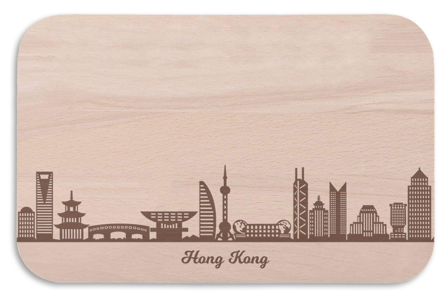 Stadtverliebte ideal Gravur Souvenir, - - (Kein für mit auch als Schneidebrett & & GRAVURZEILE Holz, Frühstücksbrettchen Kong Hong Skyline Kong Geschenk Set) Brotzeitbrett Hong Fans