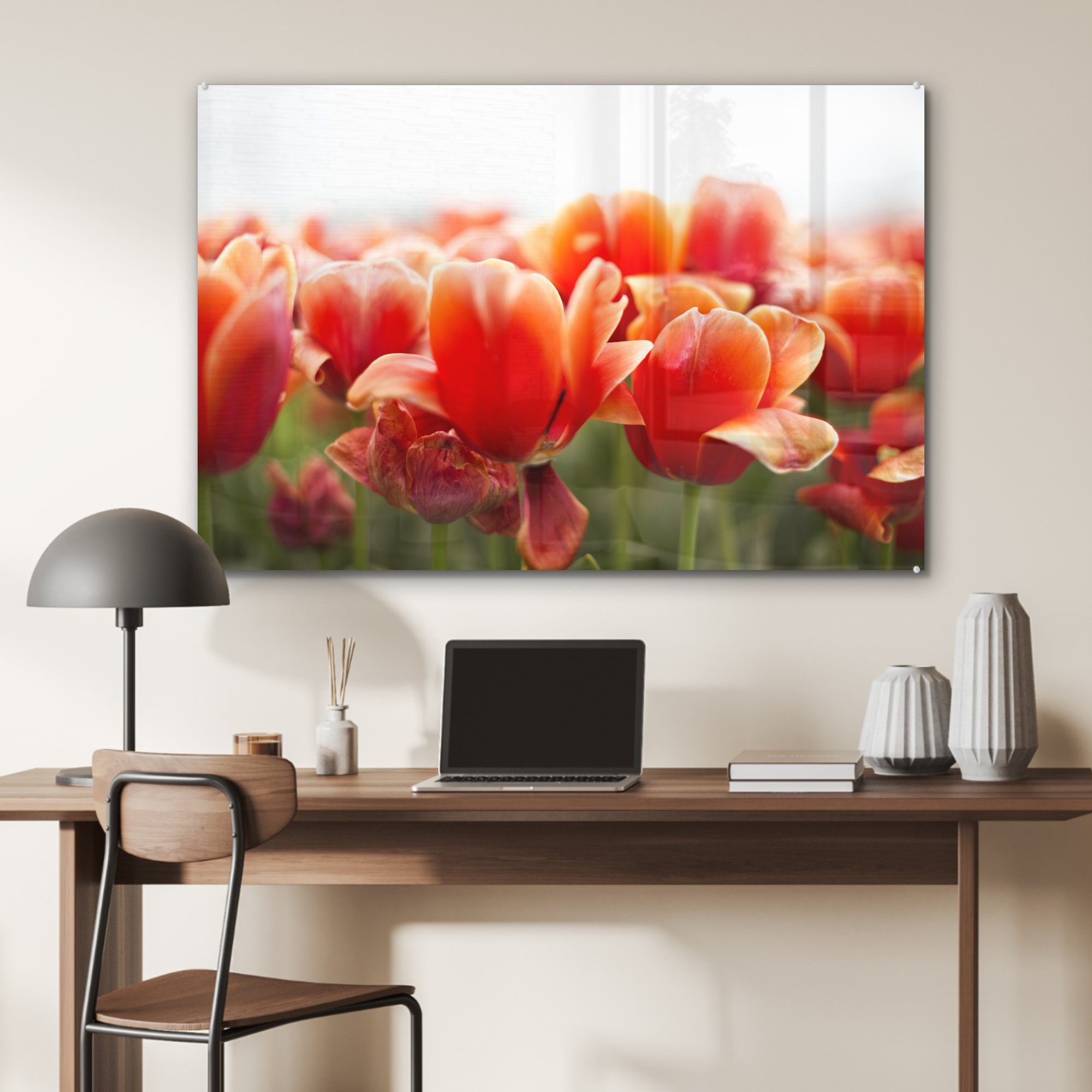 MuchoWow roten der St), Bild Blätter von & Schlafzimmer Acrylglasbild Acrylglasbilder (1 Wohnzimmer Tulpen,