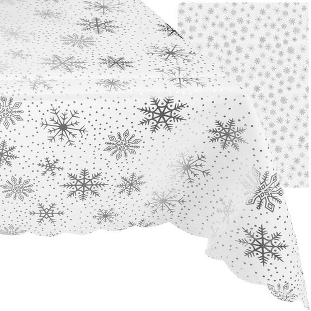Ruhhy Tischdecke Weihnachtstischdecke Tischunterlage (Spar-Set 1-tlg, dekorativ), dezentes Muster aus funkelnden Schneeflocken und Punkten
