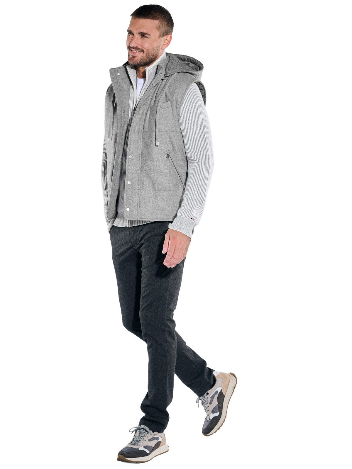 emilio adani Kurzweste Herren Weste mit abnehmbarer Kapuze, Silbergrau