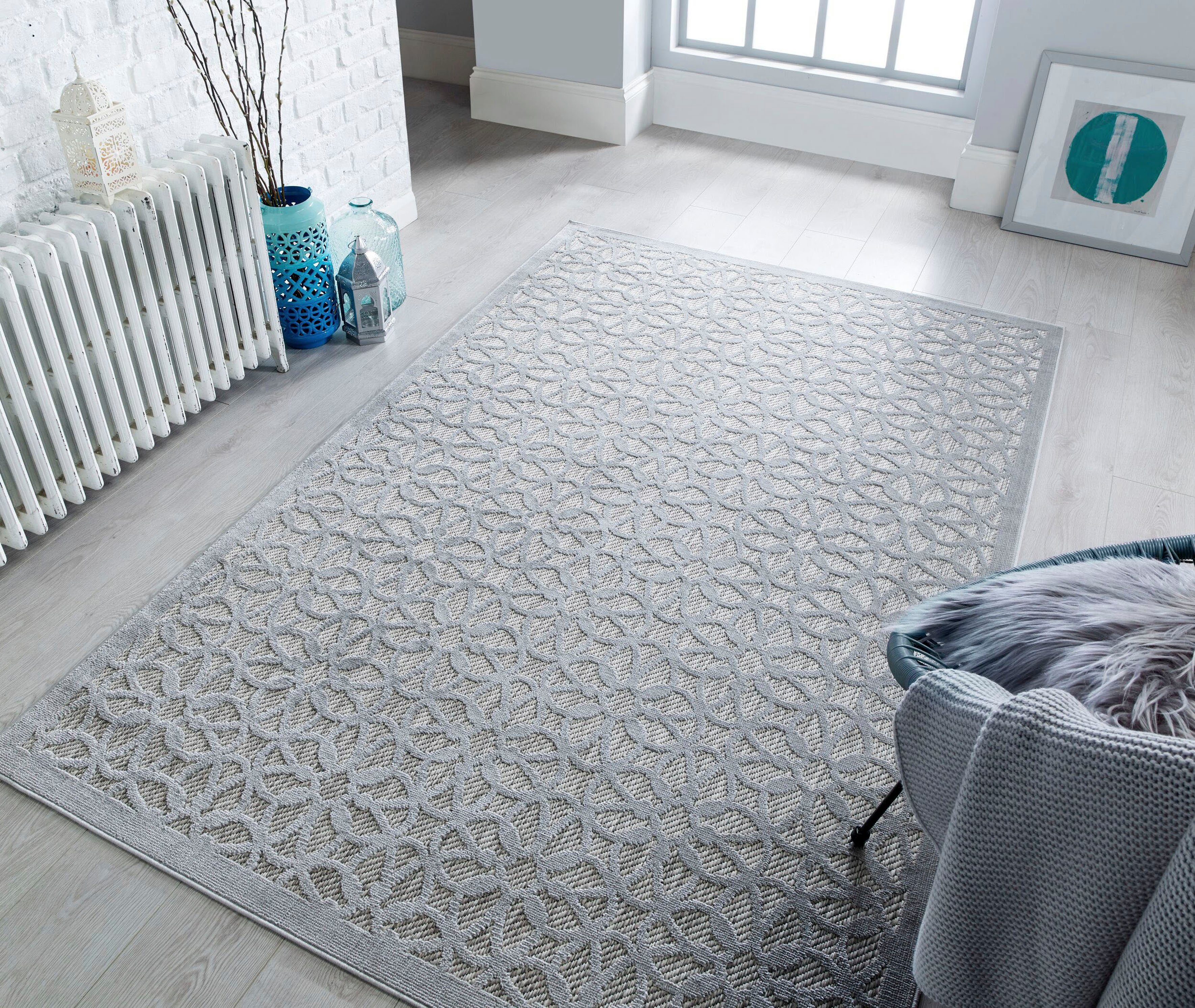 Innen- Salerno, mm, und Höhe: RUGS, Außenteppich FLAIR Teppich rechteckig, Geometrischer Argento 4