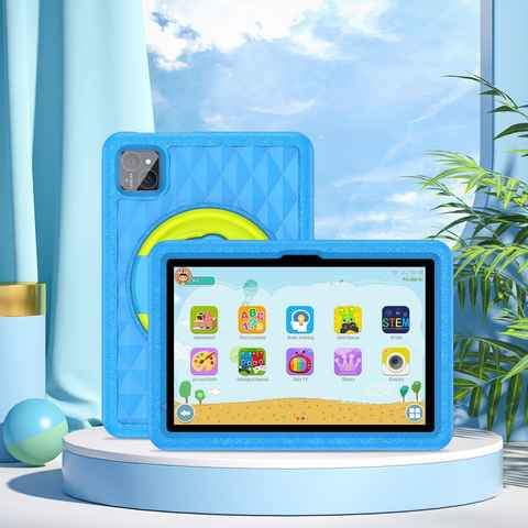VASOUN Lerntablet P30H 10"-Zoll Kinder-Tablet mit 12G RAM+128G ROM, mit Bluetooth/WiFi und Silikonhülle, Android 13, Blau