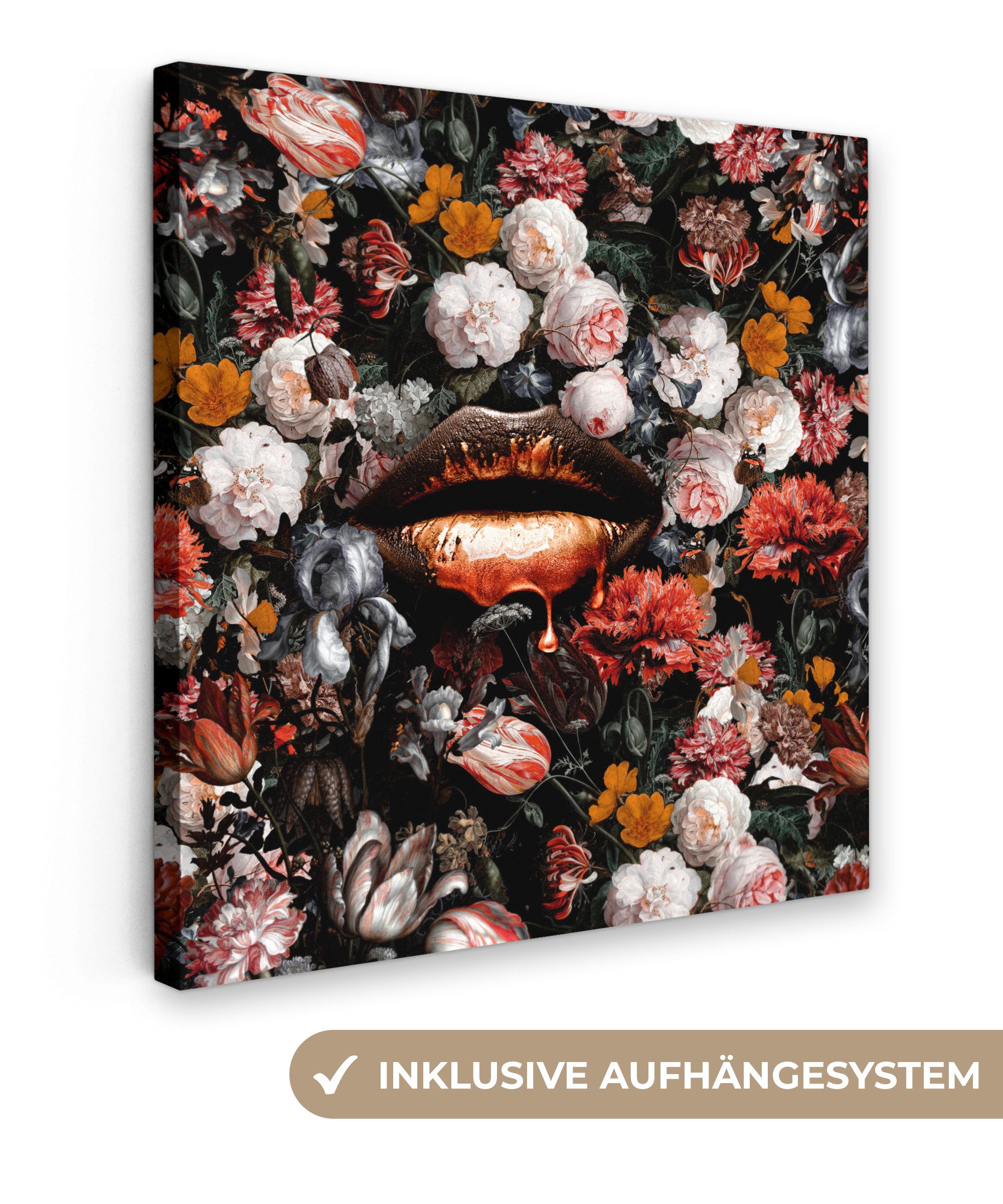 OneMillionCanvasses® Leinwandbild Lippen - Blumen - günstig online kaufen