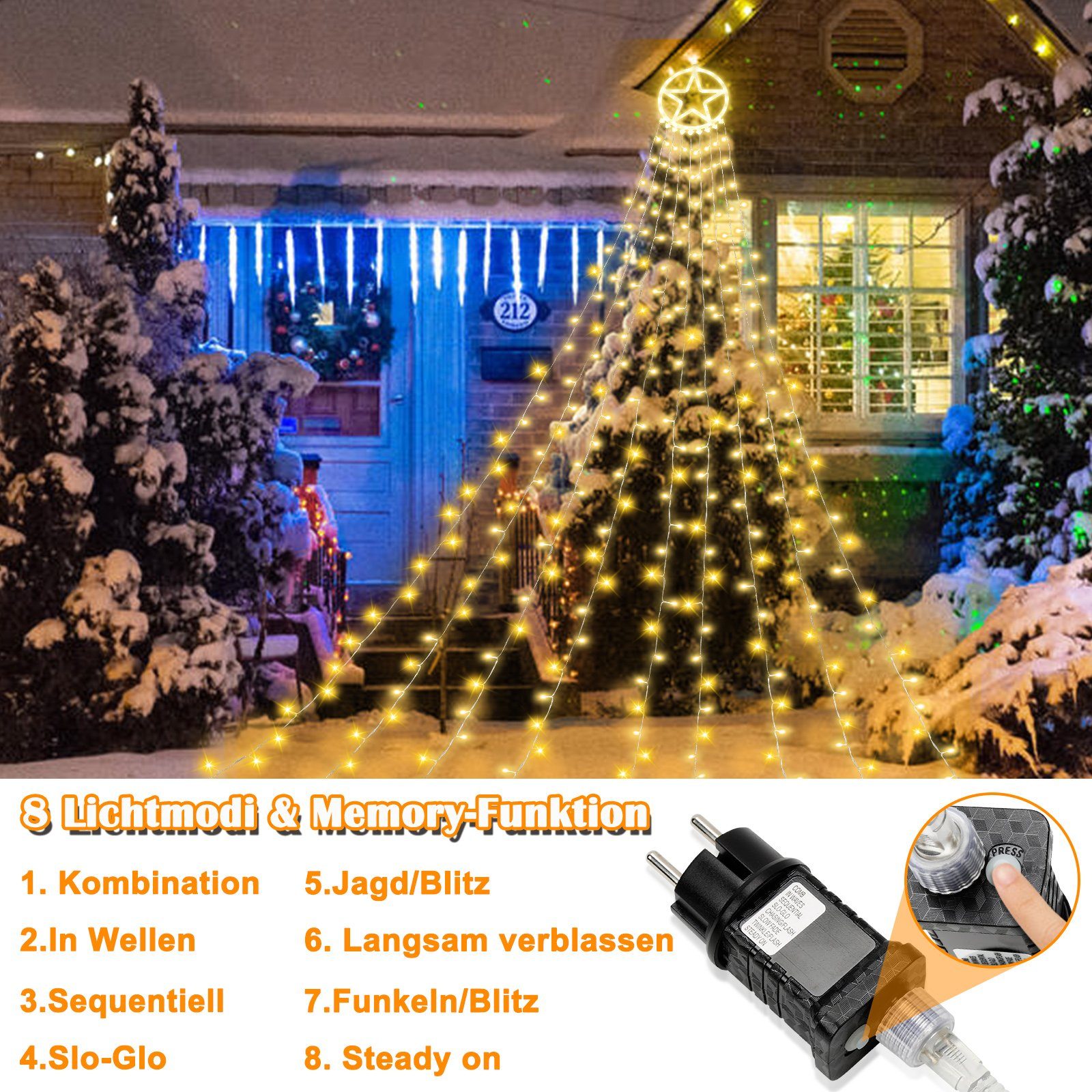 LED-Lichterkette Lichterkette 8 Konzerte Außen Weihnachtsbaum Modi Gimisgu Warmweiß Aussen LED