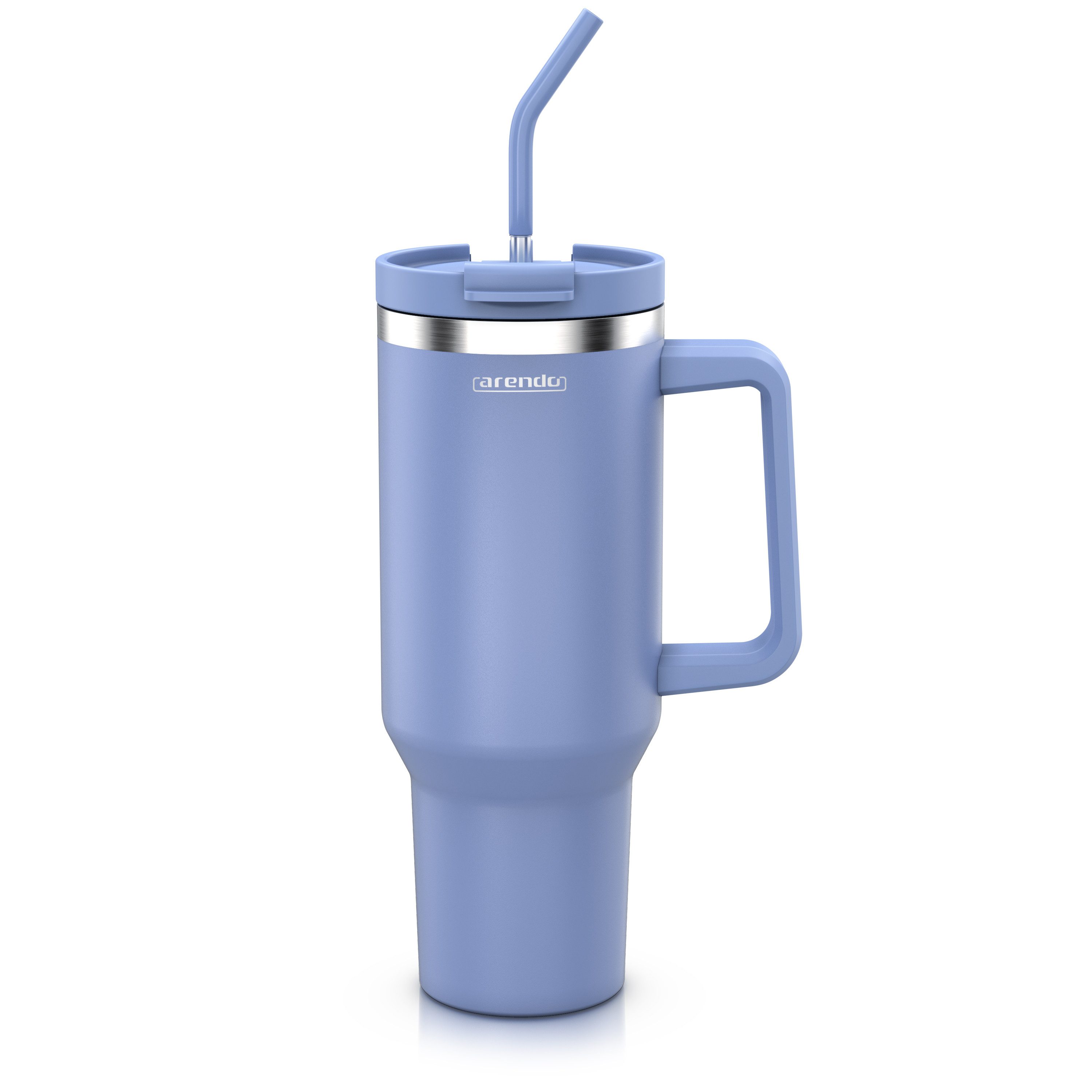 Arendo Thermobecher Tumbler 1200 ml, Becher mit Deckel, Henkel und Strohhalm, Thermal Mug, 4-tlg., Edelstahl, doppelwandig, Vakuumgehäuse aus Edelstahl, luftdichter Verschluss