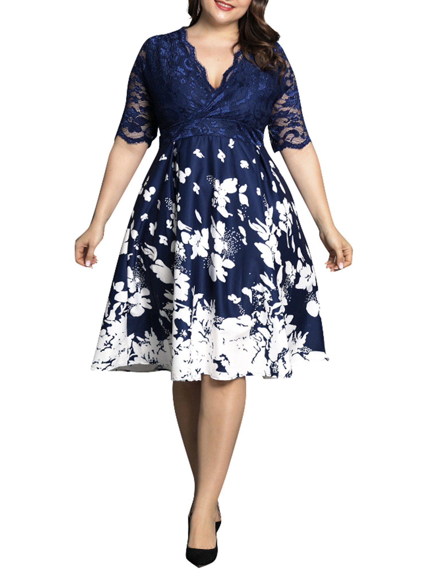 LAPAPRO Cocktailkleid »Damen Große Größben Elegantes Abendkleid 1/2 Ärmel  Spitze Knierock« Leicht und seidig, bequem und erfrischend zu tragen online  kaufen | OTTO