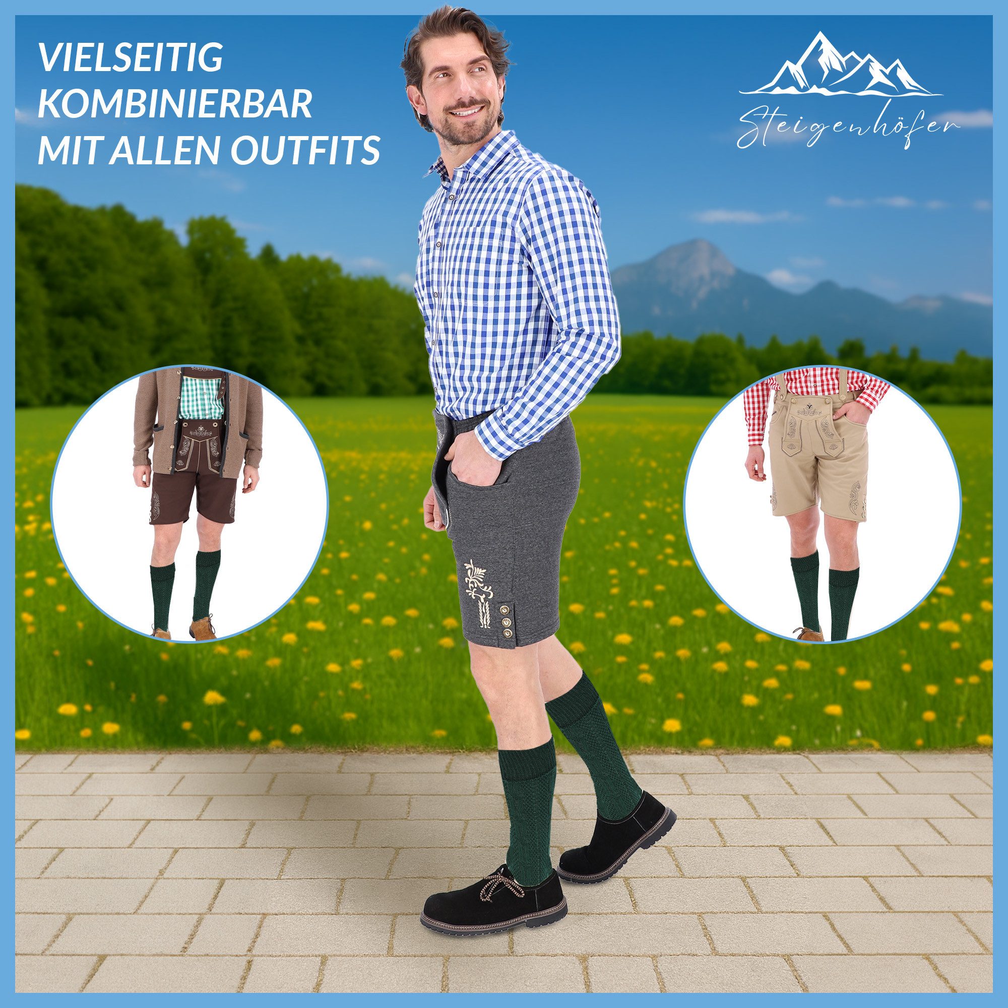 Steigenhöfer Manufaktur Trachtensocken für Herren und Damen – Socken mit Zopfmuster und Edelweißanstecker Oktoberfest Strümpfe aus Baumwolle für Männer & Frauen