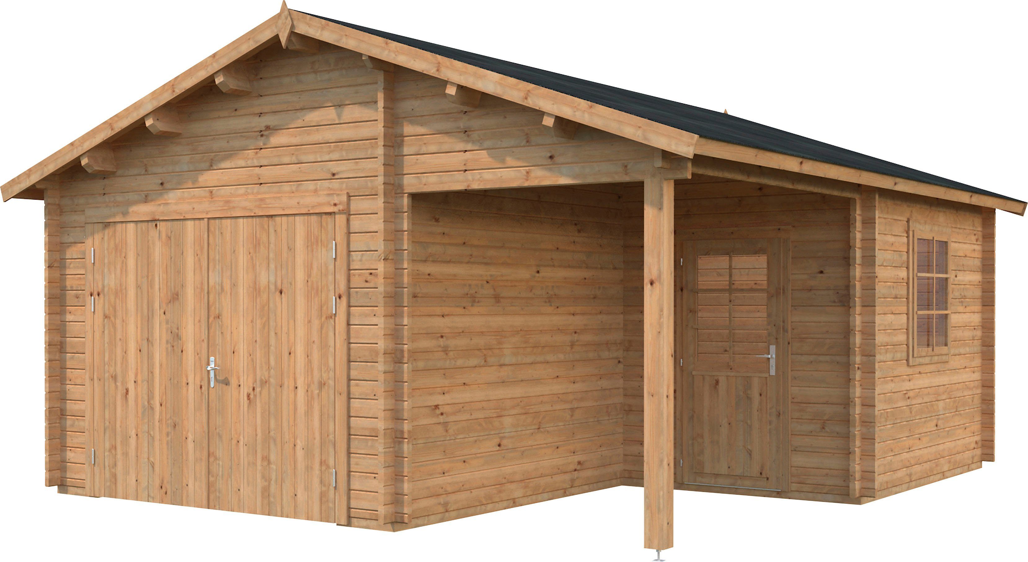 Palmako Garage Roger, BxTxH: 564x601x321 cm, mit Anbau und Holztor,  hellbraun | Garagen