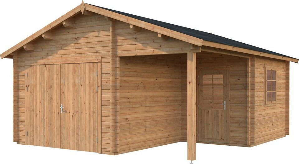 Palmako Garage Roger, BxTxH: 564x601x321 cm, mit Anbau und Holztor,  hellbraun