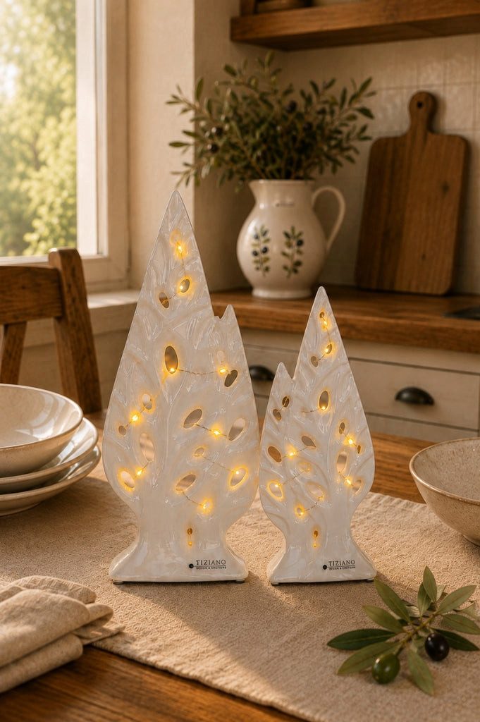 TIZIANO - DESIGN & EMOTIONS Dekofigur Dekoobjekt Doppelbaum Cipresso LED weiß-creme – Bild 5 von 5