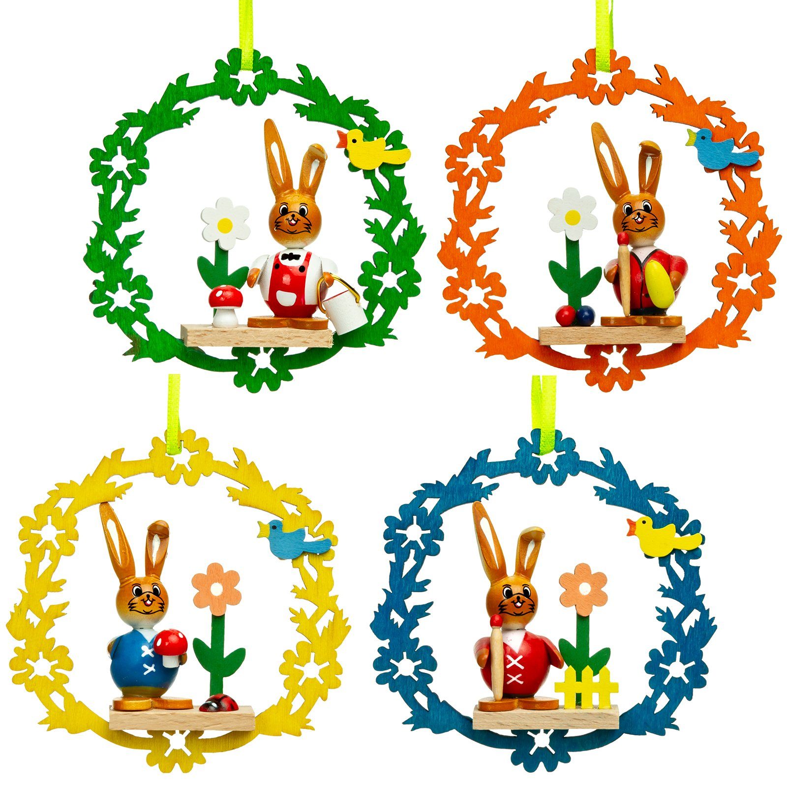 Osterfigur OD16 Osterdeko Osterhasen aus Holz zum Aufhängen 4er Set H: 9,5 cm