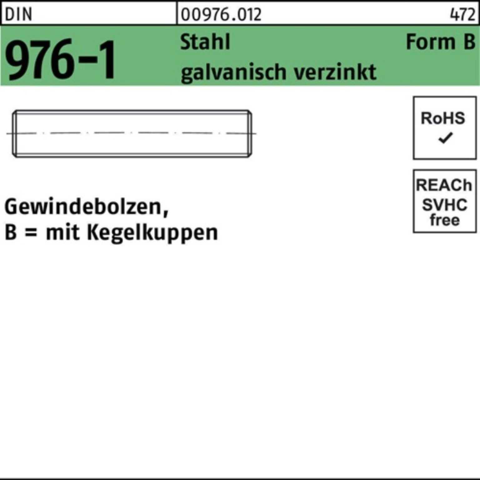 Kegelkuppen Pack Stahl 100er DIN BM Reyher Gewindebolzen galv.verz 8x 100 976 Gewindebolzen