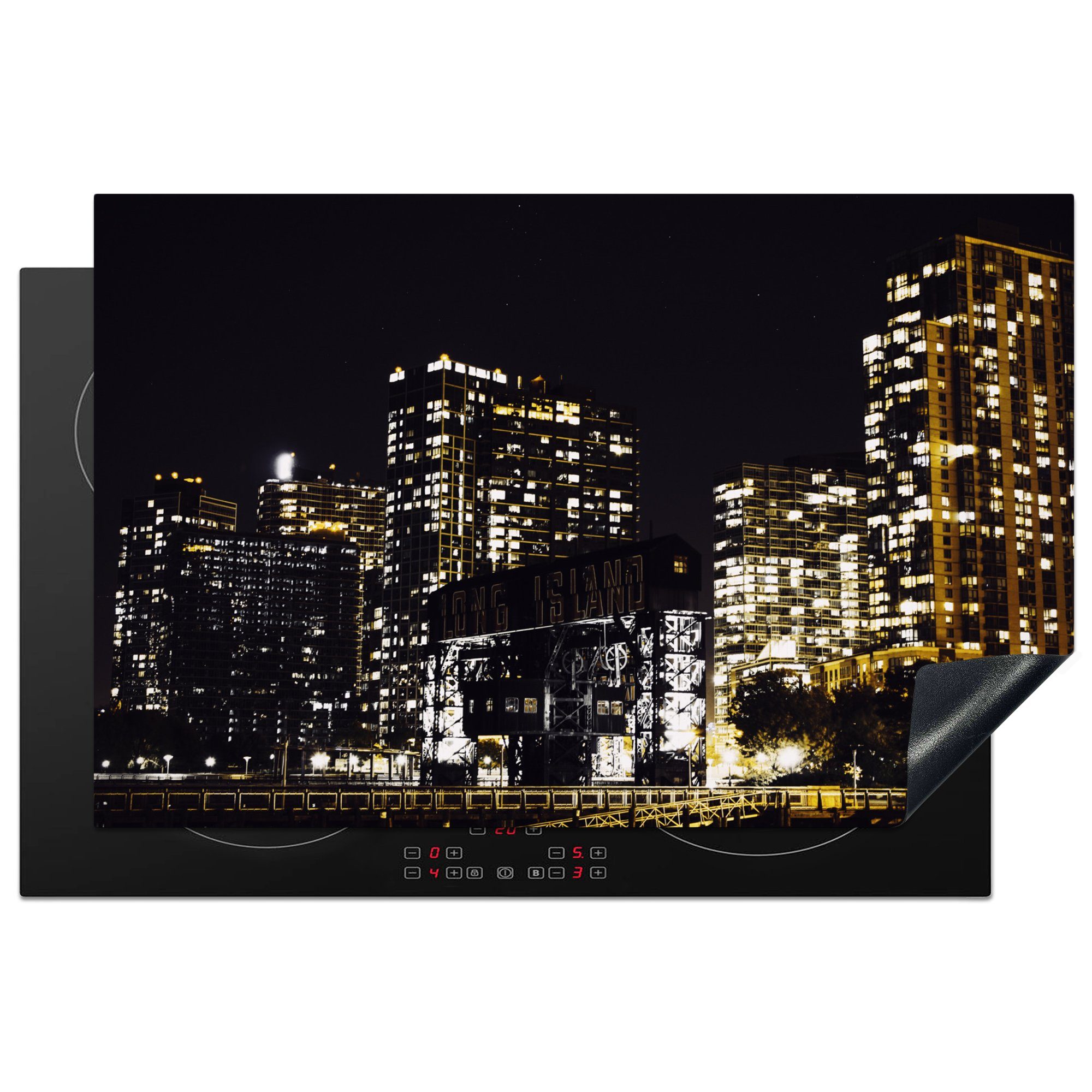 MuchoWow Herdblende-/Abdeckplatte New York - Bäume - Beleuchtung, Vinyl, (1 tlg), 81x52 cm, Induktionskochfeld Schutz für die küche, Ceranfeldabdeckung