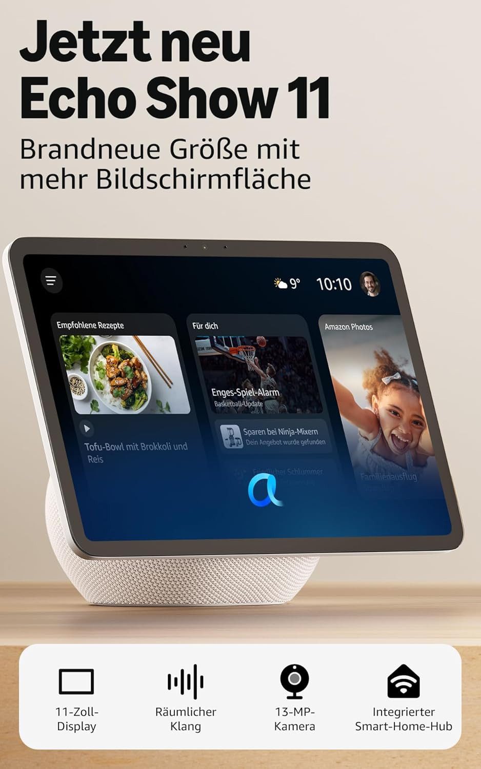 Amazon Echo Show 11 (neueste Generation) Alexa Lautsprecher (WLAN, Bluetooth, 30 W, 11-Zoll-Display in Full-HD-Auflösung, 3D-Audio)