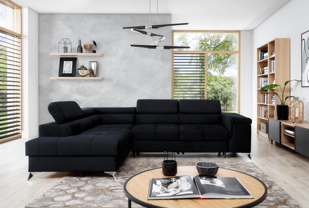 JVmoebel Ecksofa Designer Schwarzes Ecksofa Luxus Polstermöbel Couch Neu, Made in Europe