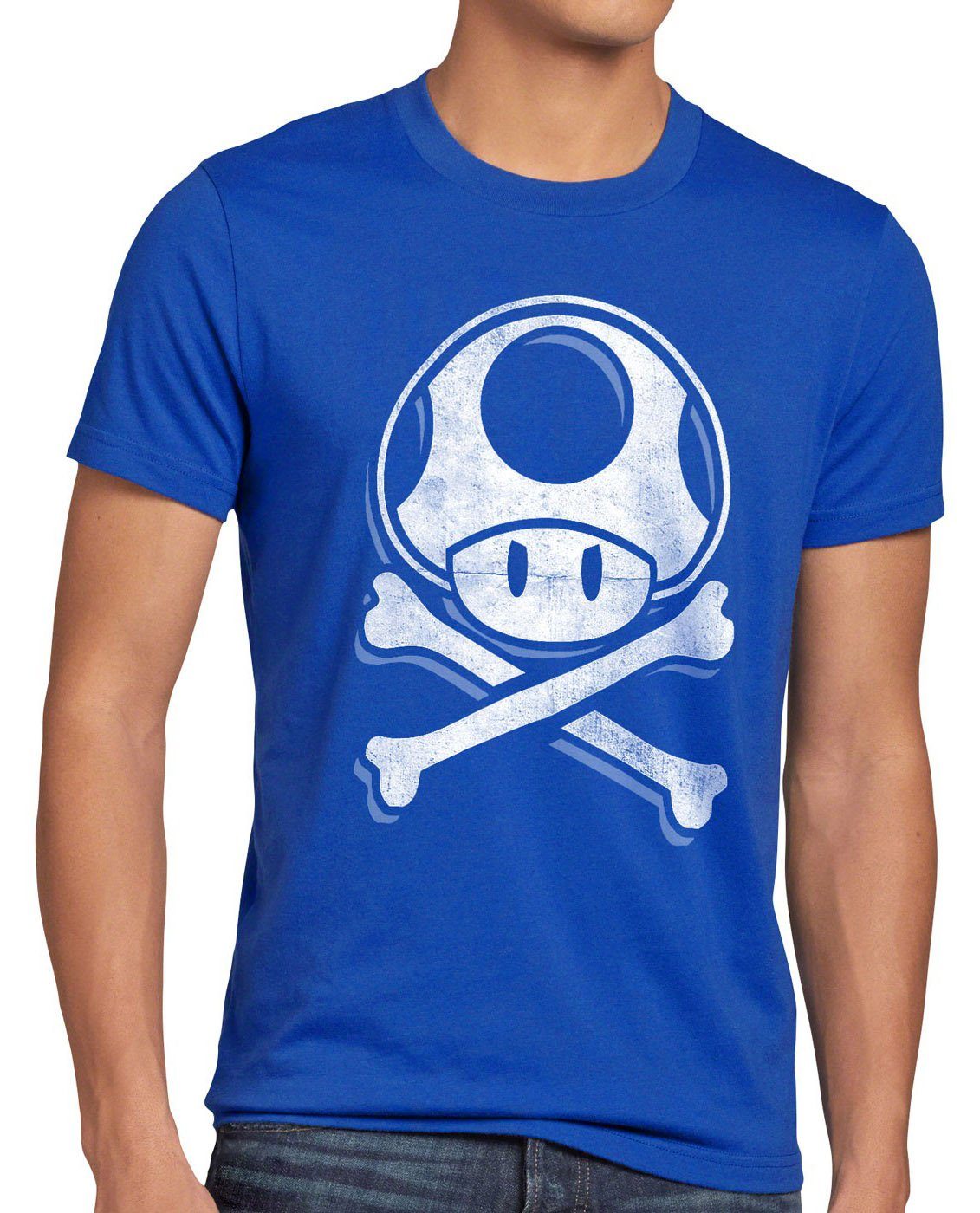 style3 Print-Shirt Herren T-Shirt Toadskull mario totenkopf videospiel konsole super world blau