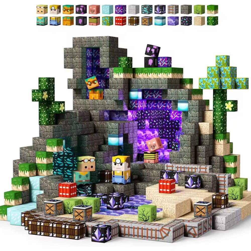 Athlix Magnetische Bausteine Minenwelt, Minenexploration Spielsteine Kinder Magnetspielbausteine, (100 St), Entspannender Bauspaß, Buntes und ansprechendes Design