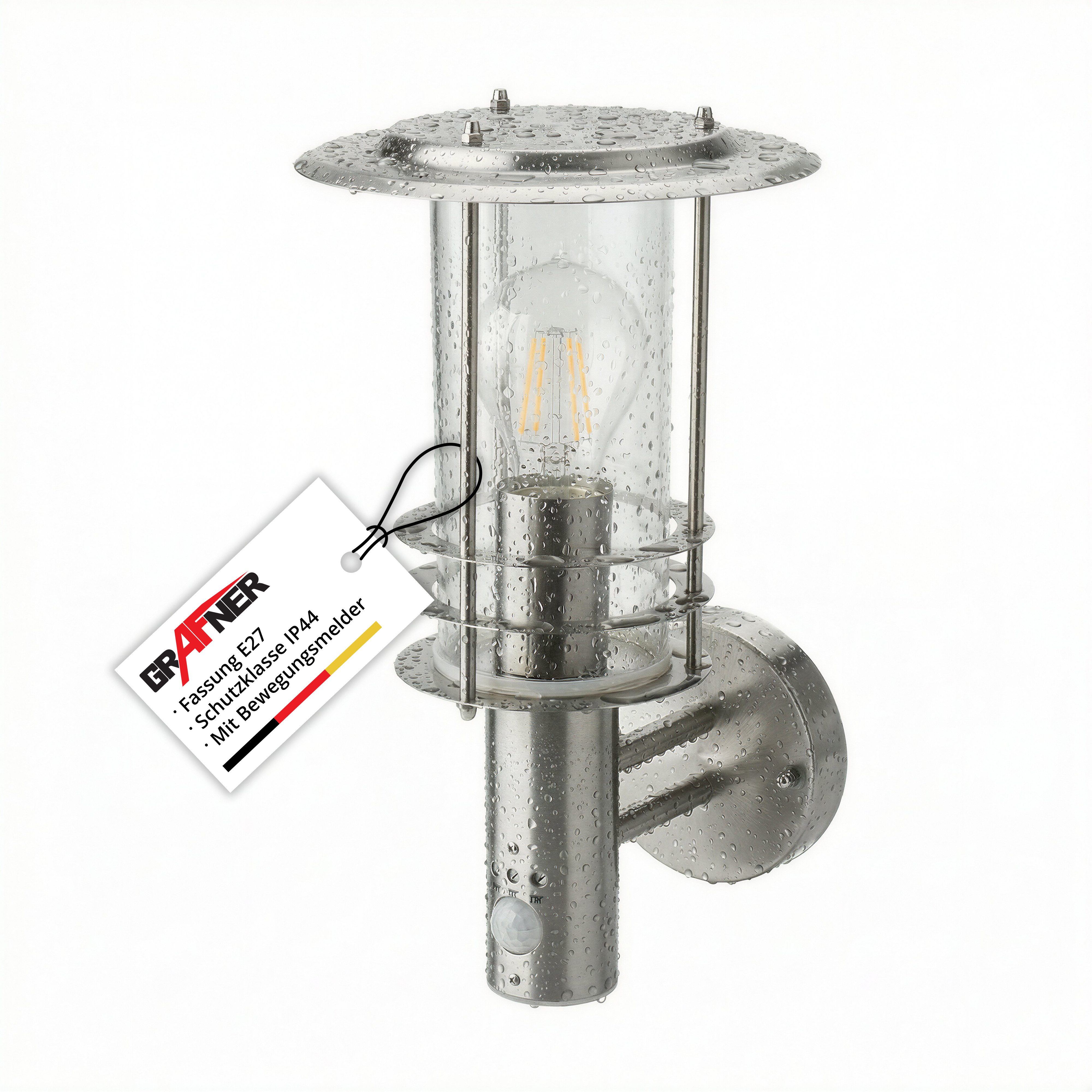 Grafner Außen-Wandleuchte Grafner® Edelstahl Hofleuchte mit Bewegungsmelder für Innen & Außen, ohne Leuchtmittel, ohne Leuchtmittel, für Terrasse Balkon Hauswan – Bild 2 von 5