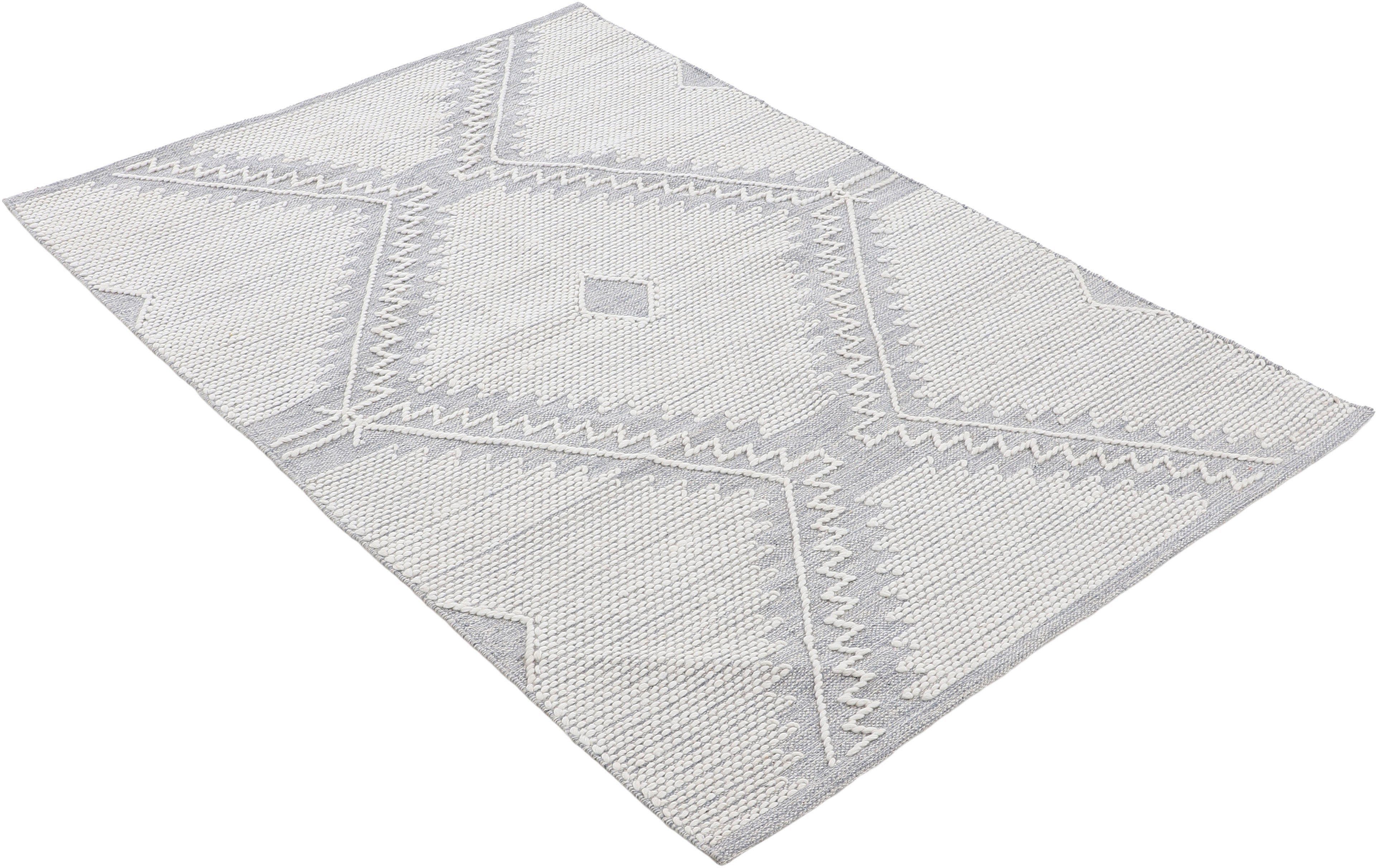 Teppich Kelim Durry, geometrisch, reine Baumwolle mm, Hoch-Tief Höhe: carpetfine, 5 Effekt, Handweb, rechteckig, grau handgewebt