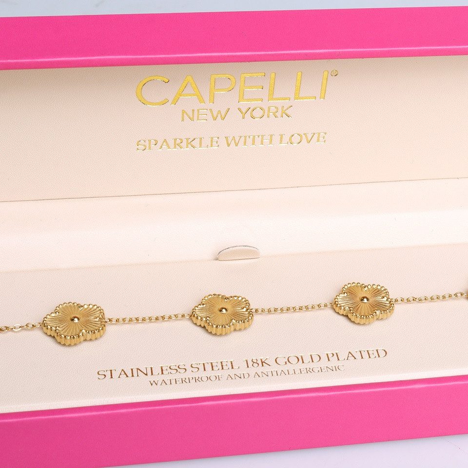 Capelli New York Schmuckset Armband mit Blumen – Edelstahl, 18K vergoldet – Bild 4 von 4