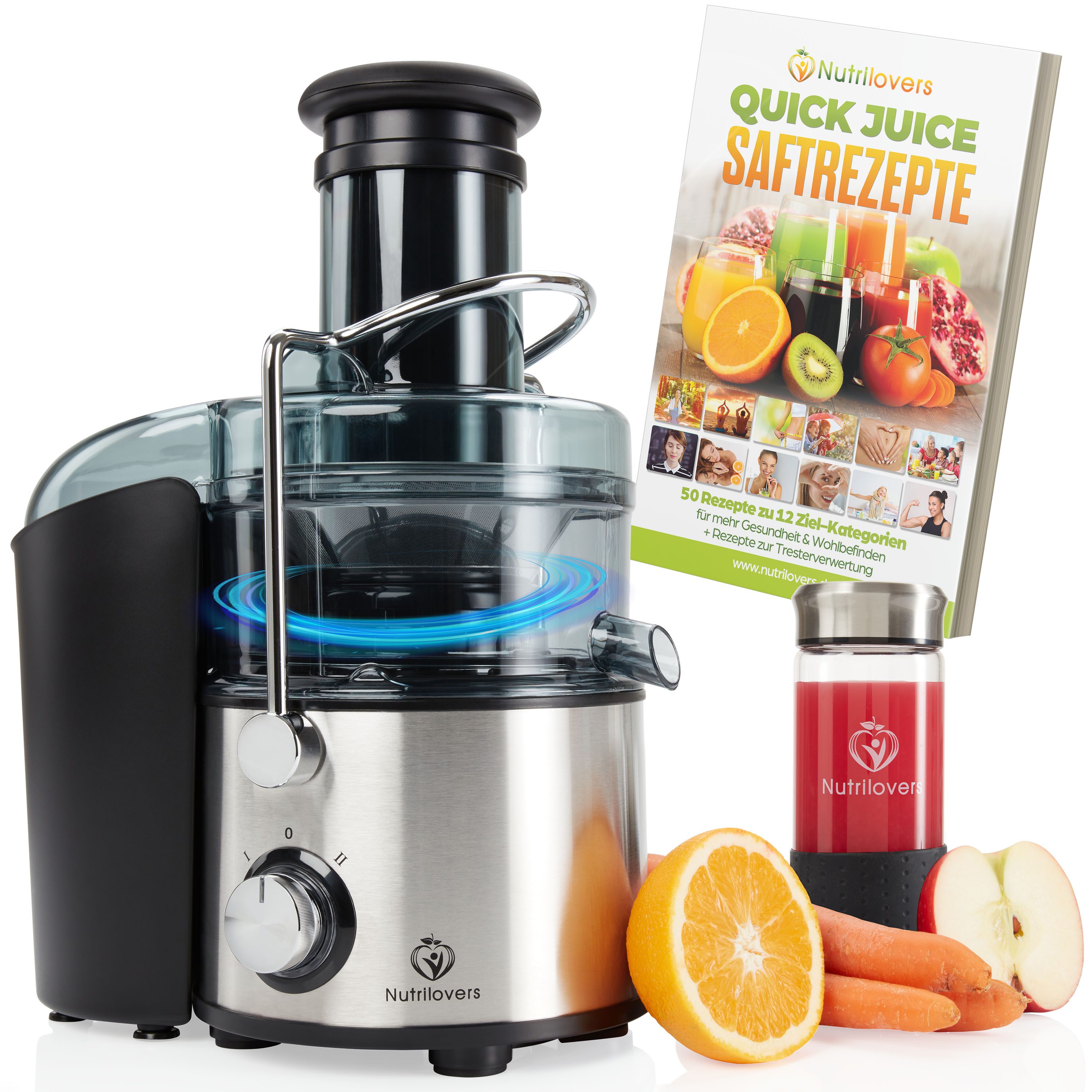 Nutrilovers Zentrifugenentsafter QUICK-JUICER MAX Zentrifugal-Entsafter mit XXL-Einwurf, 800 W, Zentrifugal-Entsafter mit externem Tresterbehälter