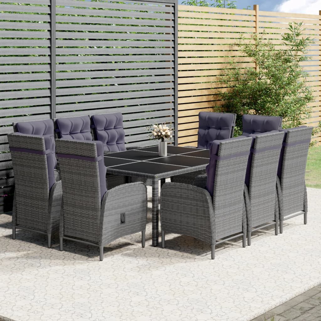 vidaXL Garten-Essgruppe 11-tlg. Garten-Essgruppe Poly Rattan Grau, (11-tlg)