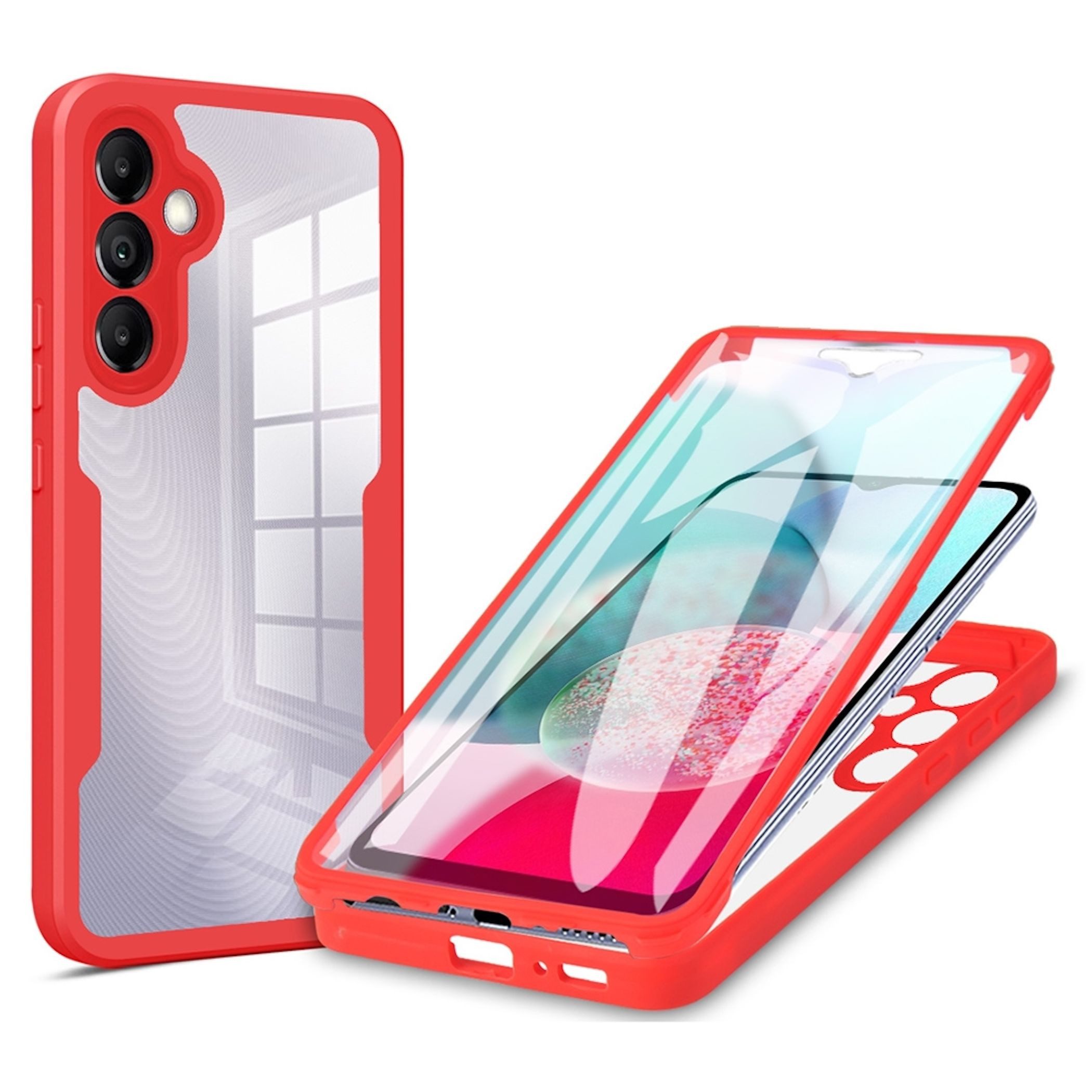 Wigento Handyhülle 360 Grad für Samsung Galaxy A57 5G mit Display & Kameraschutz Rot 6,7 Zoll, 360 Grad Schutz, stoßdämpfend, robust