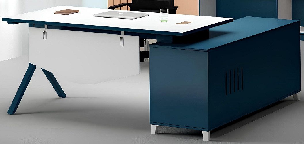 Xlmoebel Eckschreibtisch Blau-weißer Designer Ecktisch aus hochwertigen Materialien (Arbeitstisch, 1-St., Arbeitstisch), Hergestellt in Europa