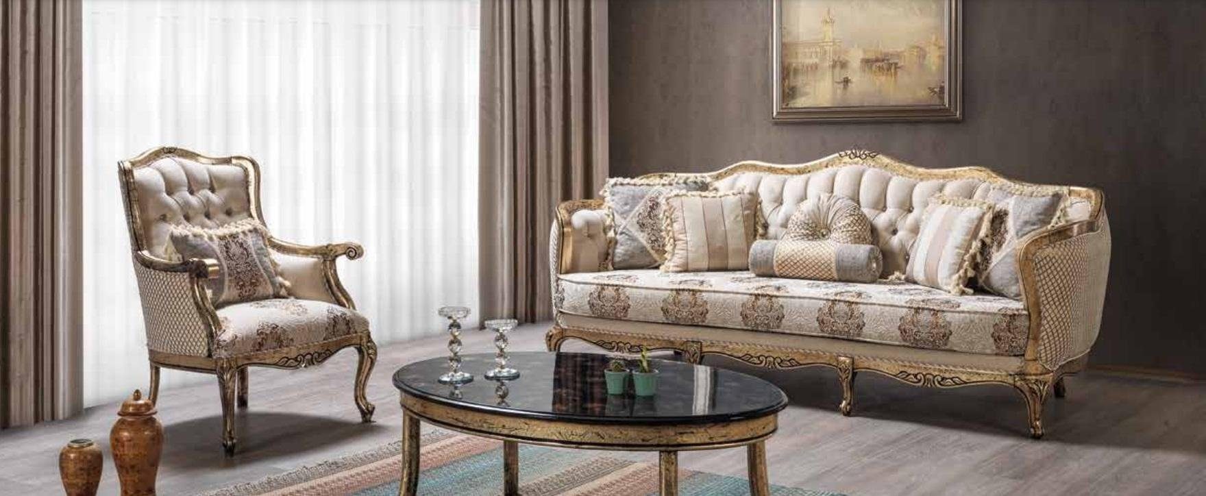 JVmoebel Wohnzimmer-Set Luxus Sofagarnitur 3+1 Sitzer Couchtisch Sofas Sitzer Stoff 3tlg., (Dreisitzer + Sessel + Couchtisch)