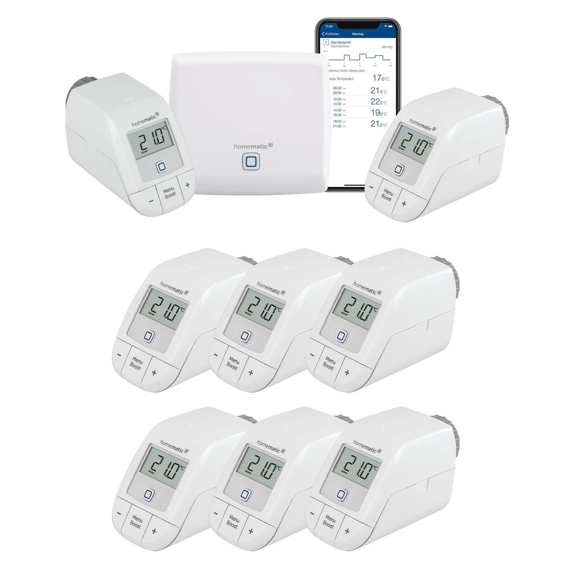 Homematic IP Heizkörperthermostat Bundle Starter Set Heizen + 6x HKT basic, Access Point + 8 x Homematic IP Heizkörperthermostat - basic