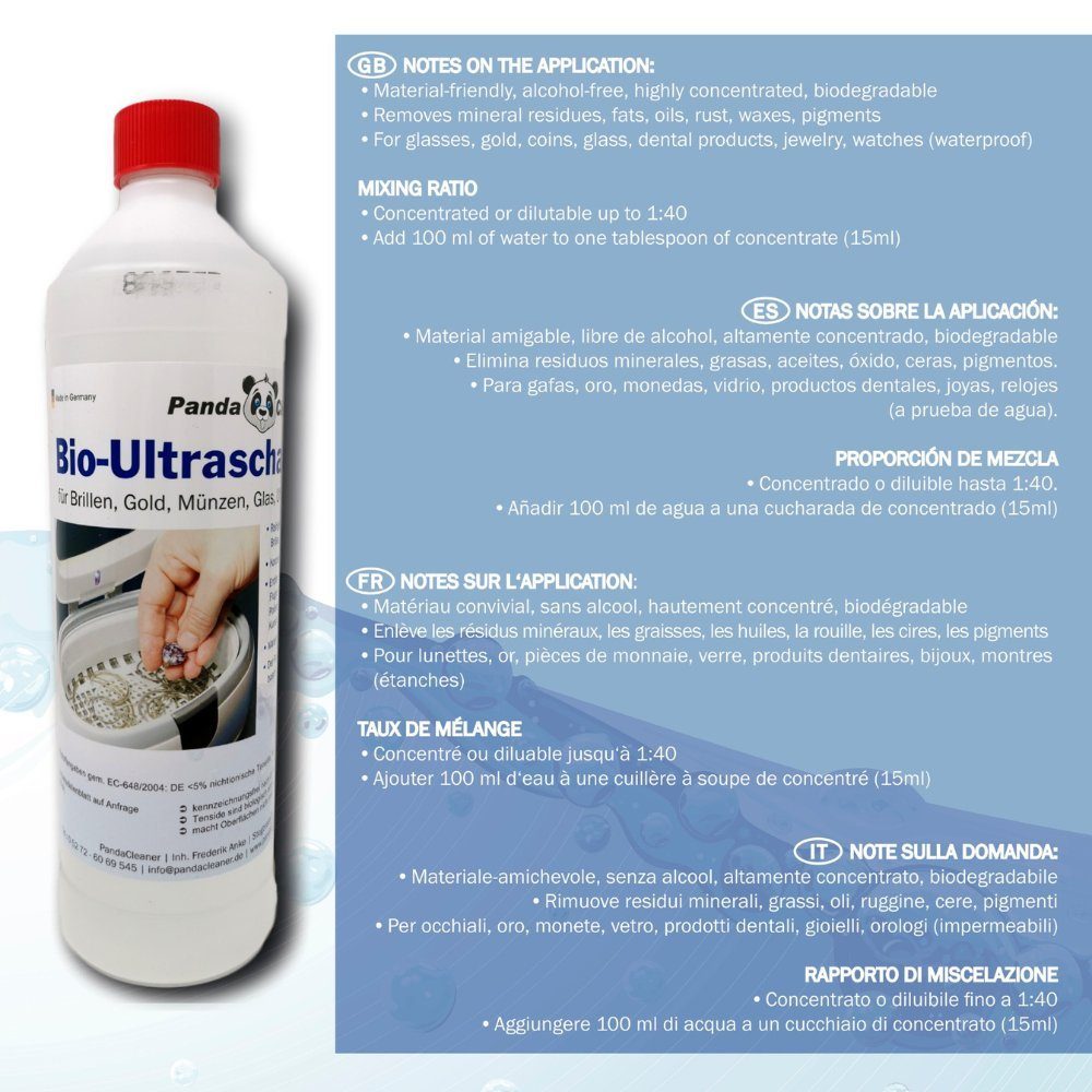 Reinigungskonzentrat Bio-Ultraschallreiniger 500ml) für (1-St. Ultraschallbad Konzentrat PandaCleaner