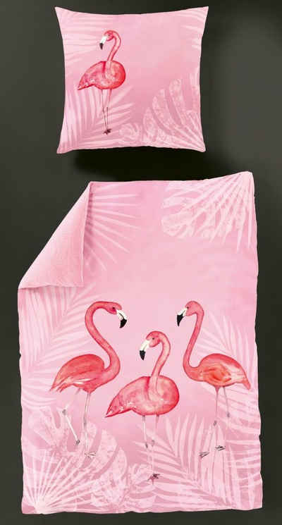 Bettwäsche »Mako-Satin Bettwäsche FLAMINGO«, BIERBAUM, kuschelweiche Bettwäsche mit Flamingos