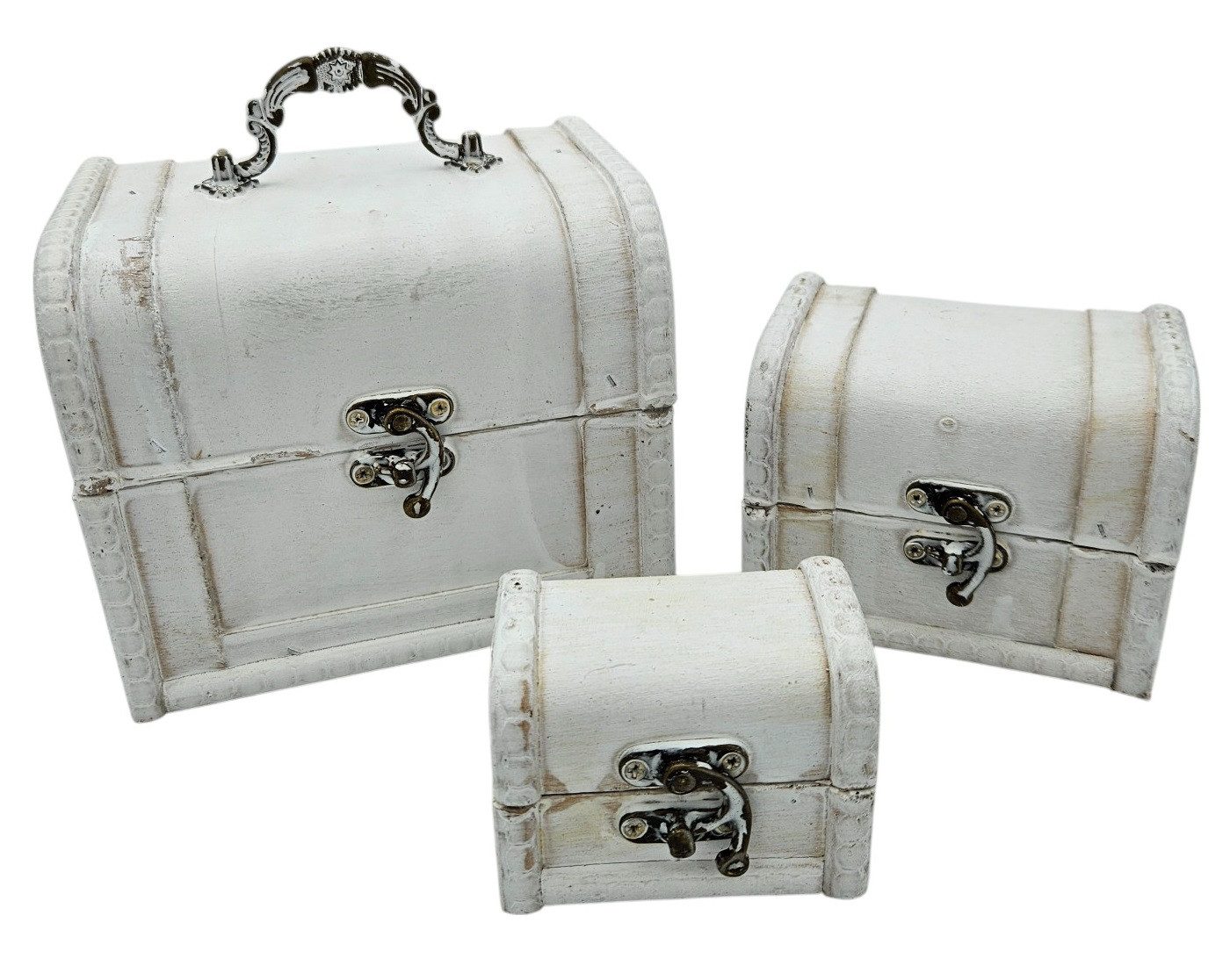 Meinposten Schatzkiste Holzkiste mit Deckel Kiste weiß braun kleine Schatztruhe 3er Set (Groß, mittel, klein, 3 St., 3er Set)