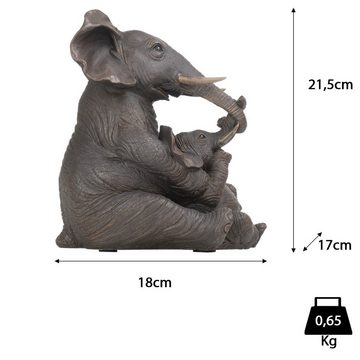Moritz Dekofigur Deko-Figur Elefantenbaby sitz verspielt bei der Mutter aus Polyresin, Dekofigur aus Polyresin Dekoelement Dekoration Figuren