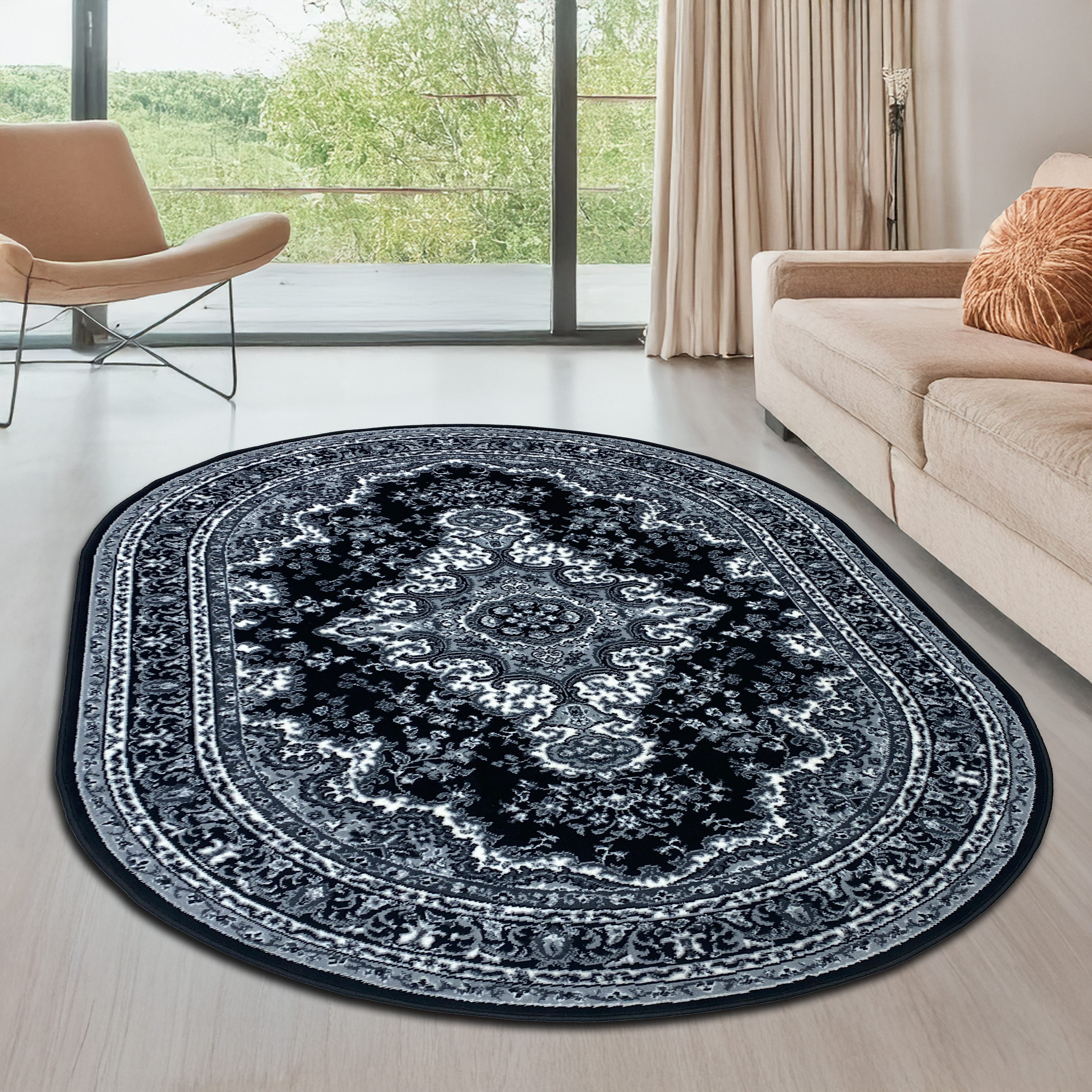 my home Teppich Oriental, Made in Belgium, oval, Höhe: 7 mm, Orient-Optik, mit Bordüre, Kurzflor, pflegeleicht, elegant