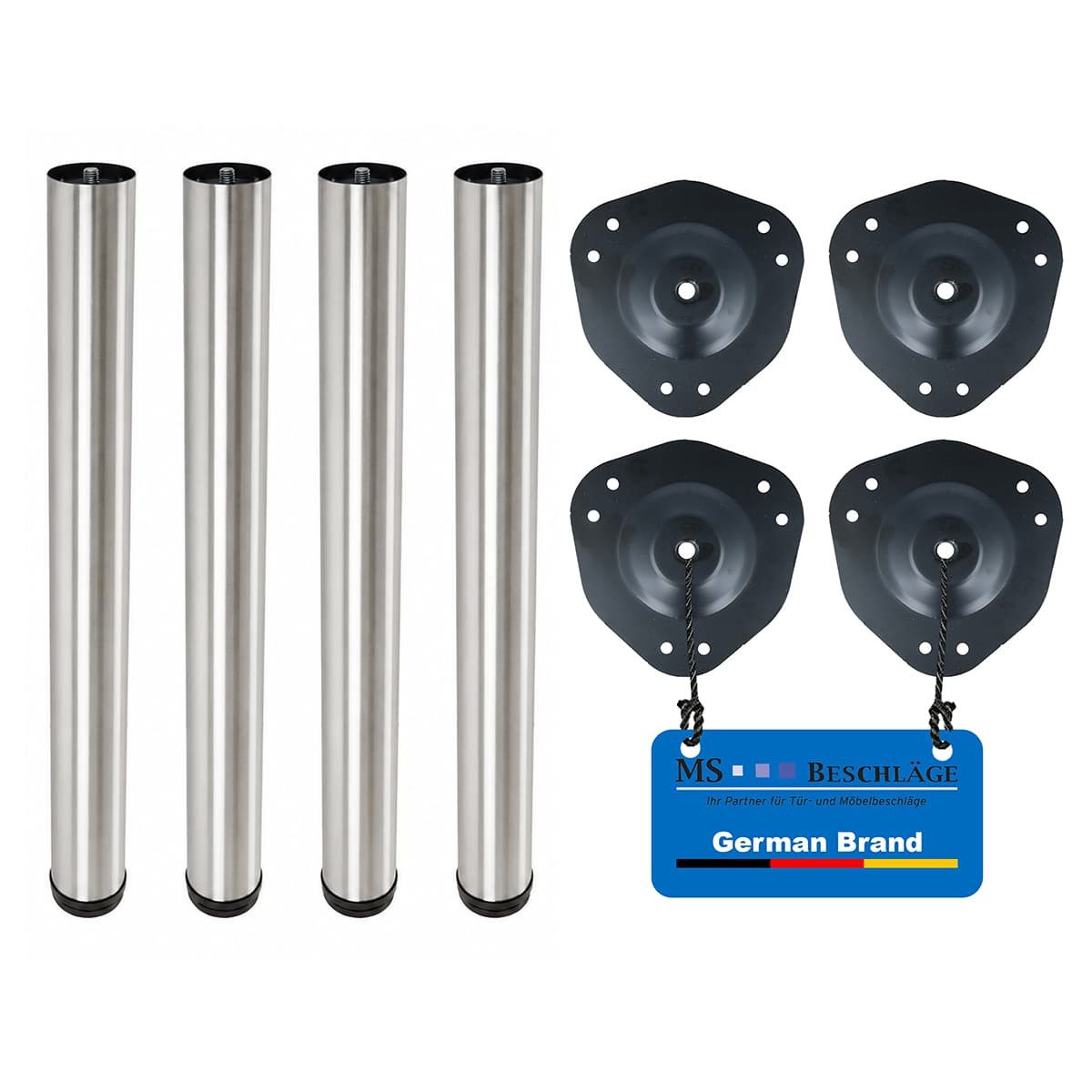MS Beschläge Tischbein 4er Set Tischfüße Edelstahl-Optik 710mm Höhe Ø60mm, DIY Tischstützen Tischstempel höhenverstellbar