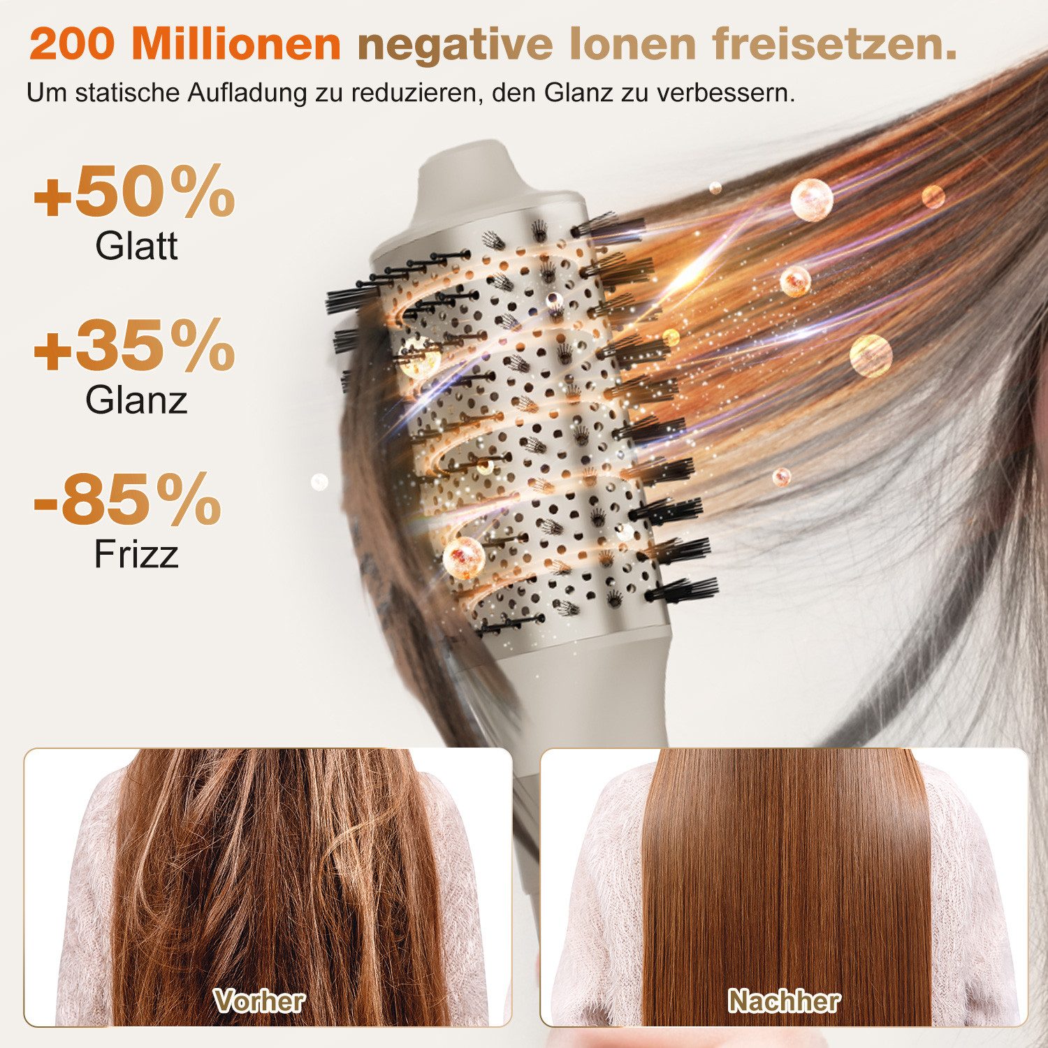 MCURO Haartrockner Multihaarstyler 6-in-1 Warmluftbürste mit Lockenstab 110,000 U/min, 1500,00 W, Temperaturkontrolle Kein Hitzeschaden,One-Step Föhn Volumiser – Bild 4 von 5