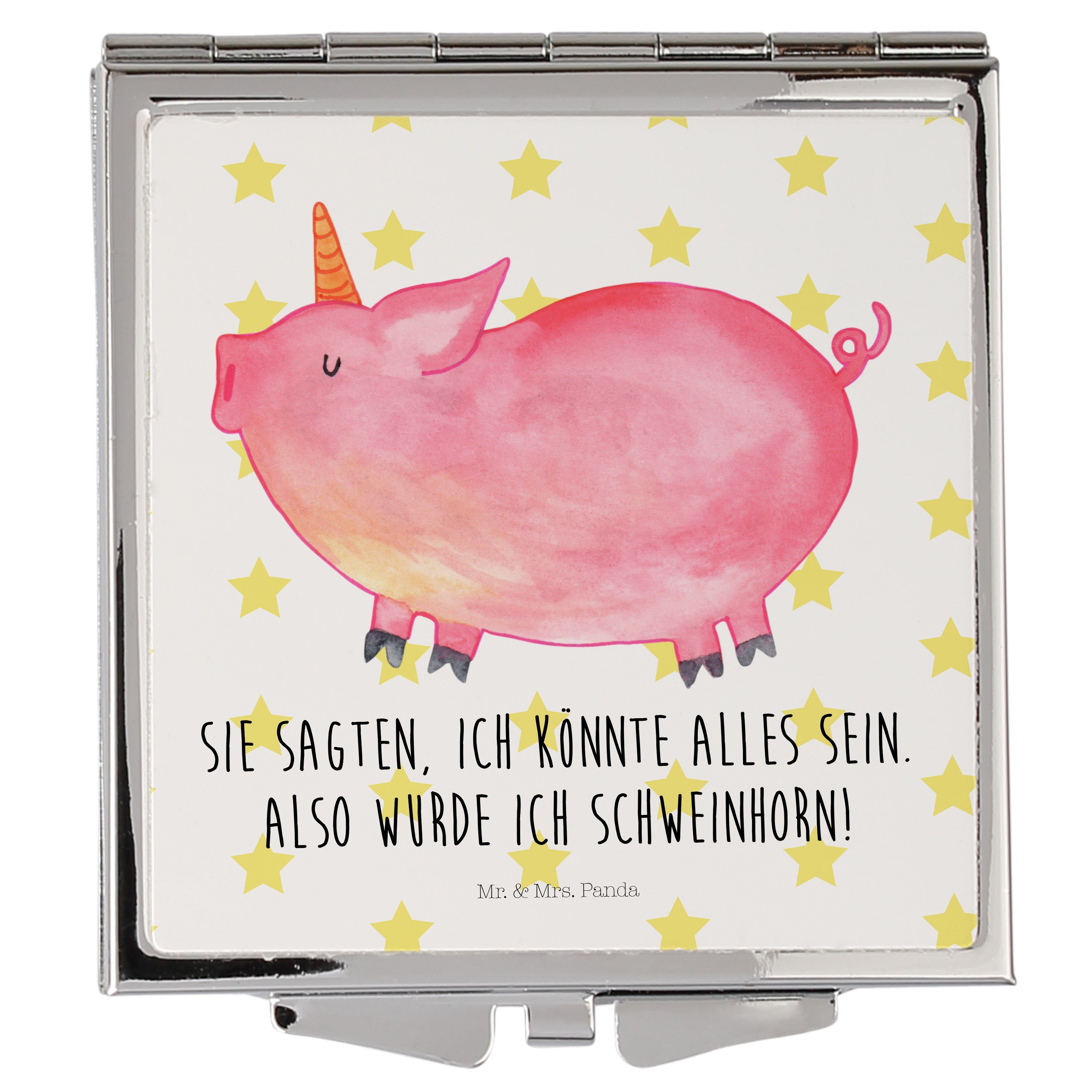 Mr. & Mrs. - Geschenk, (1-St) - Schweinhorn lustig, Schminkspiegel Kosmetikspiegel Panda Einhorn Weiß witzig