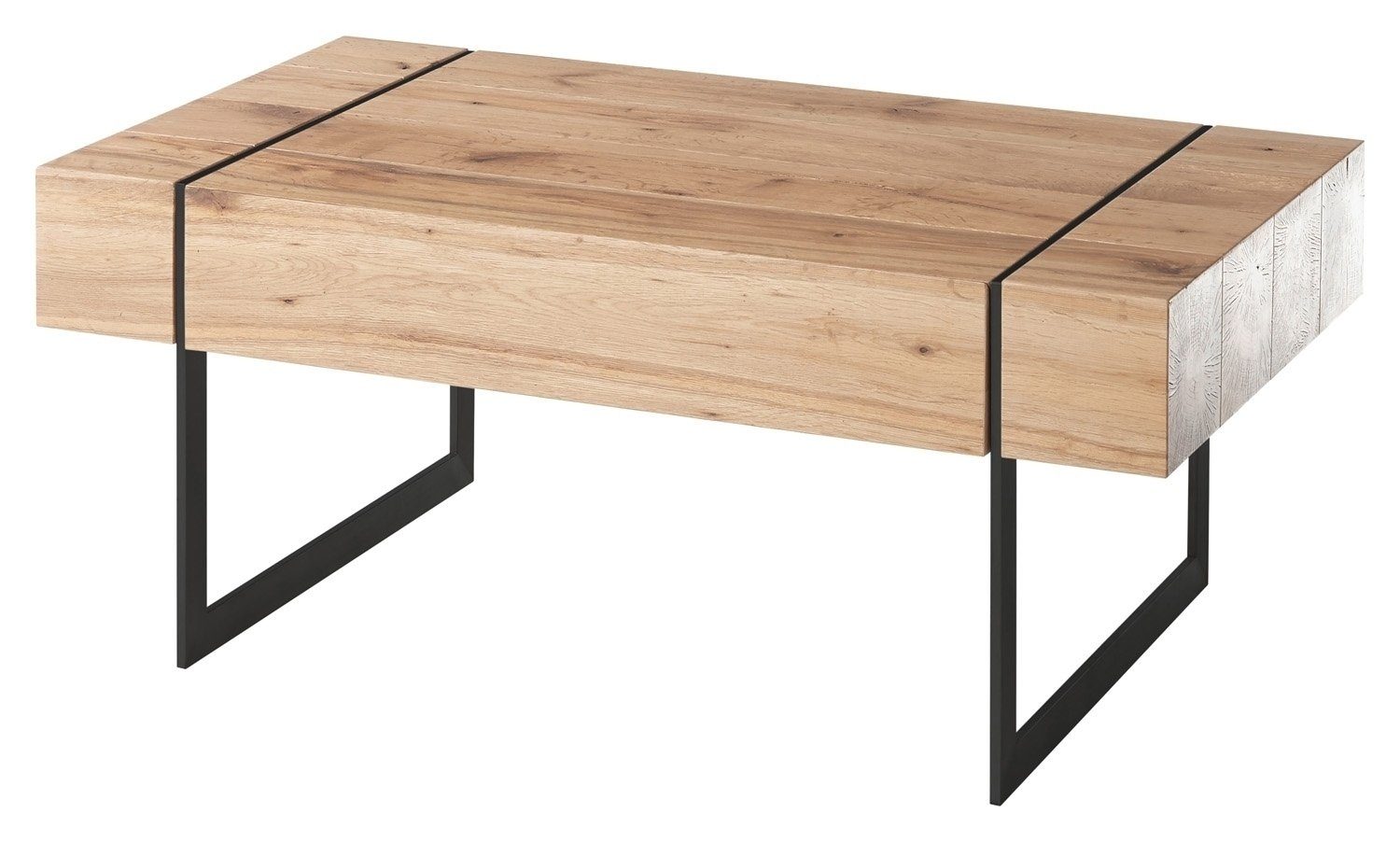 MCA furniture Couchtisch PAPHOS, Tischplatte aus Asteichenfurnier, Metallgestell in schwarz, 1 Schublade, B 110 x H 45 x T 60 cm