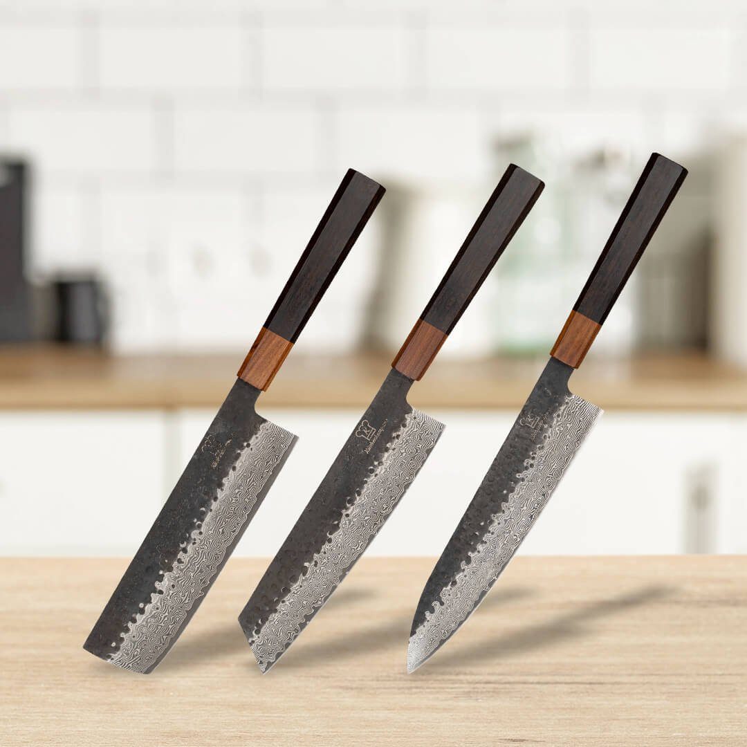 Küchenmesser (2-tlg) Shikku Set Küchenkompane Messerset magnetischer Messer-Set Damast - mit Holzleiste